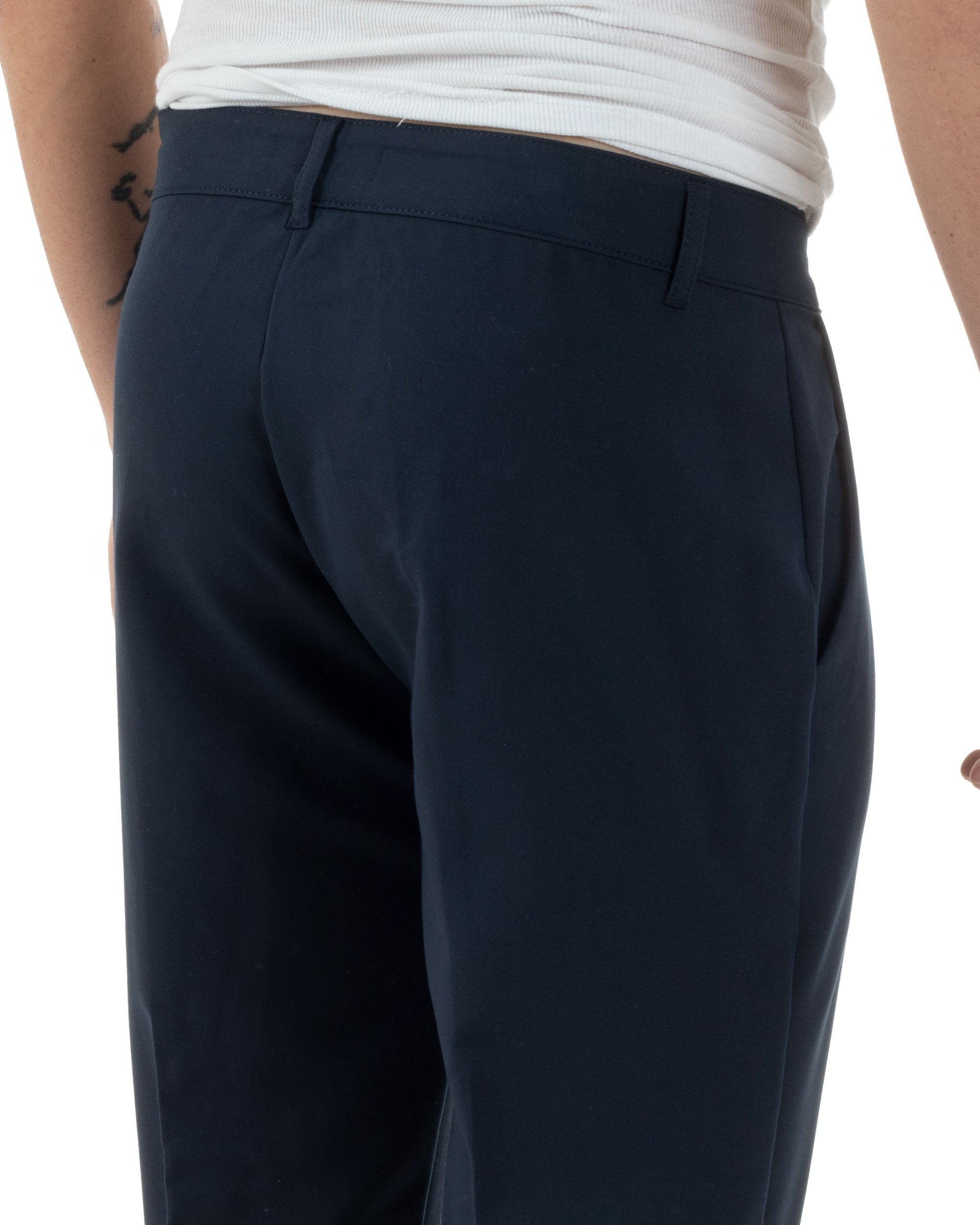 Pantaloni Uomo Viscosa Tasca America Classico Abbottonatura Allungata Casual Blu GIOSAL-P6255A