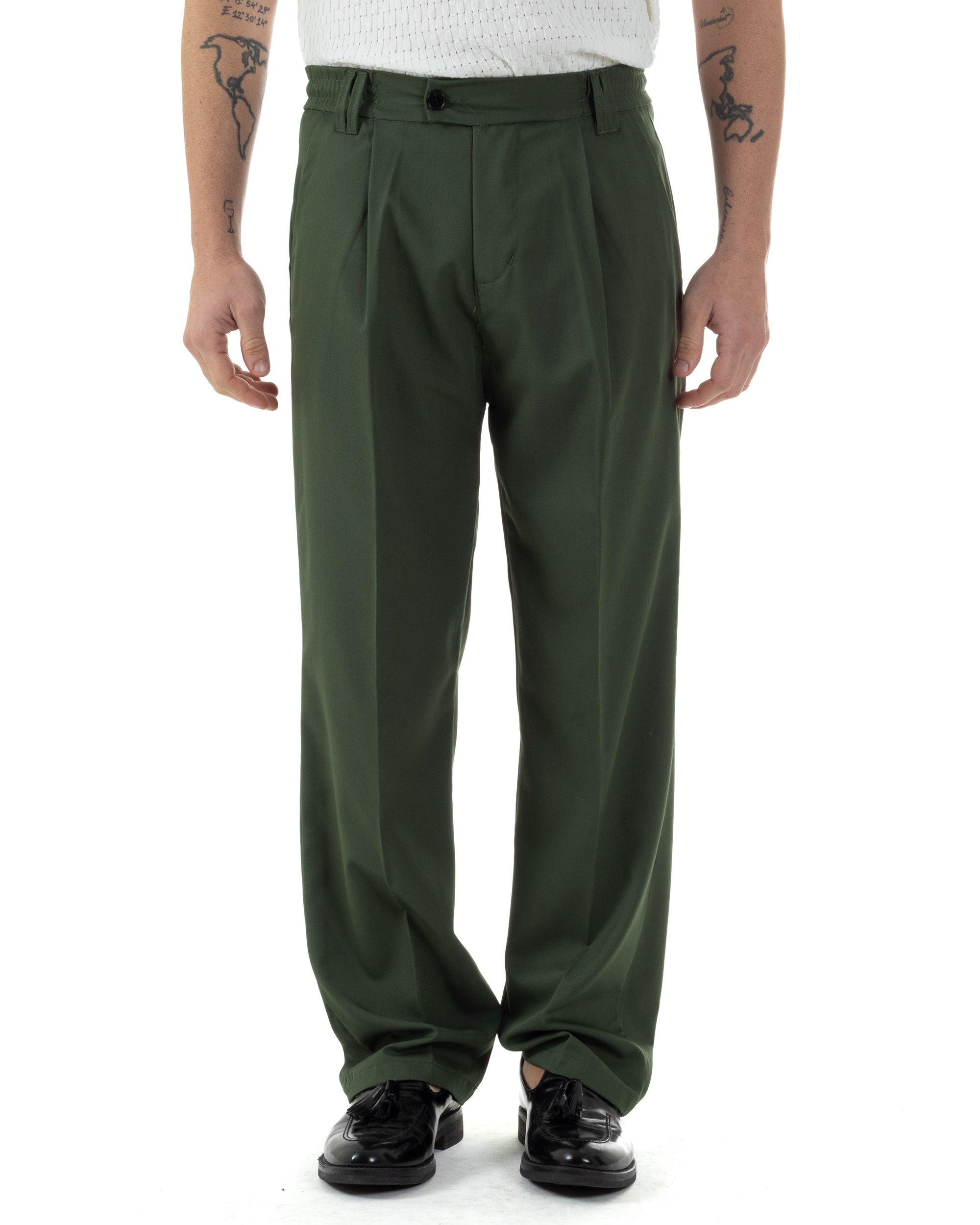 Pantaloni uomo viscosa baggy fondo ampio elastico sul retro abbottonatura allungata verde GIOSAL-P6256A