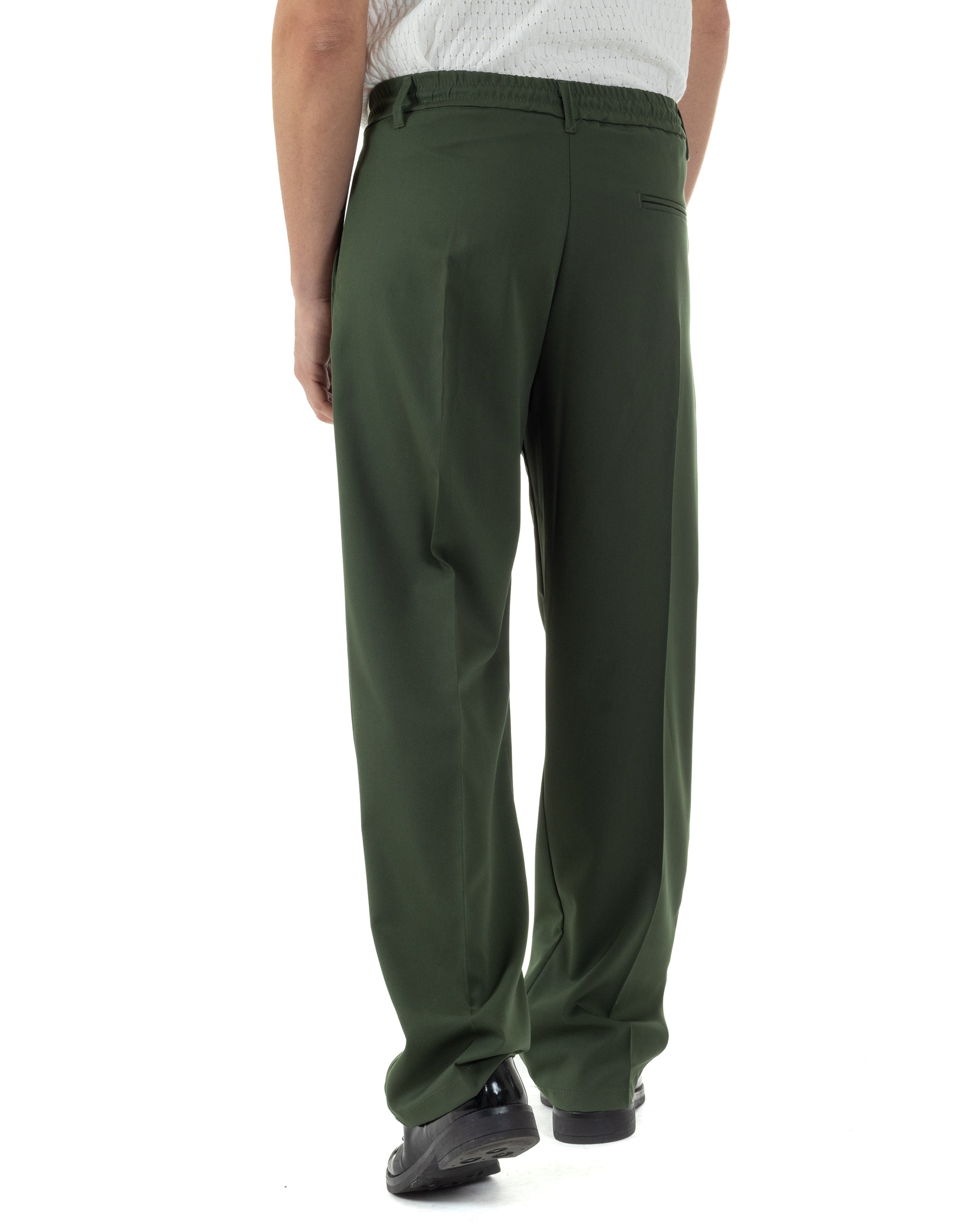 Pantaloni uomo viscosa baggy fondo ampio elastico sul retro abbottonatura allungata verde GIOSAL-P6256A