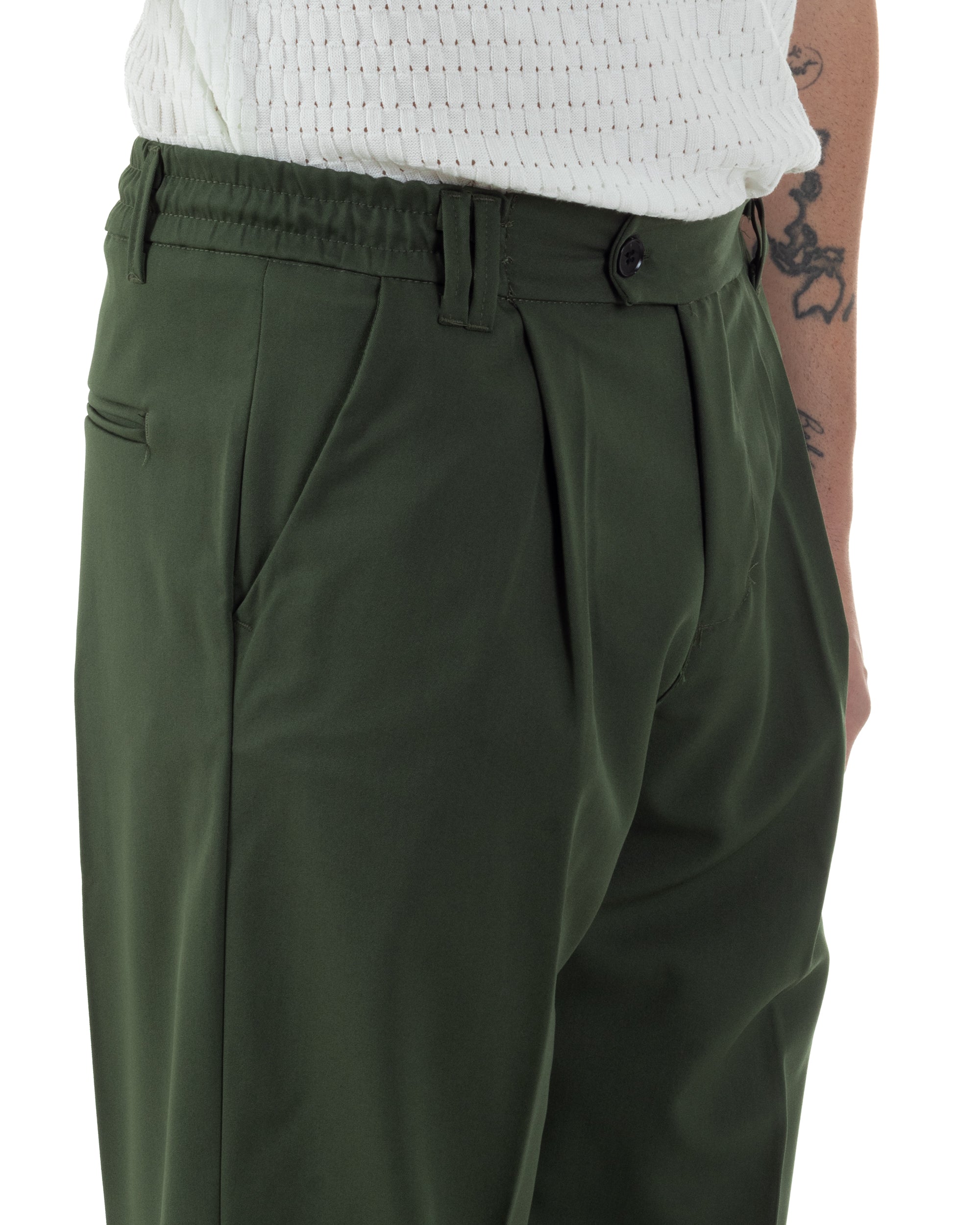 Pantaloni uomo viscosa baggy fondo ampio elastico sul retro abbottonatura allungata verde GIOSAL-P6256A