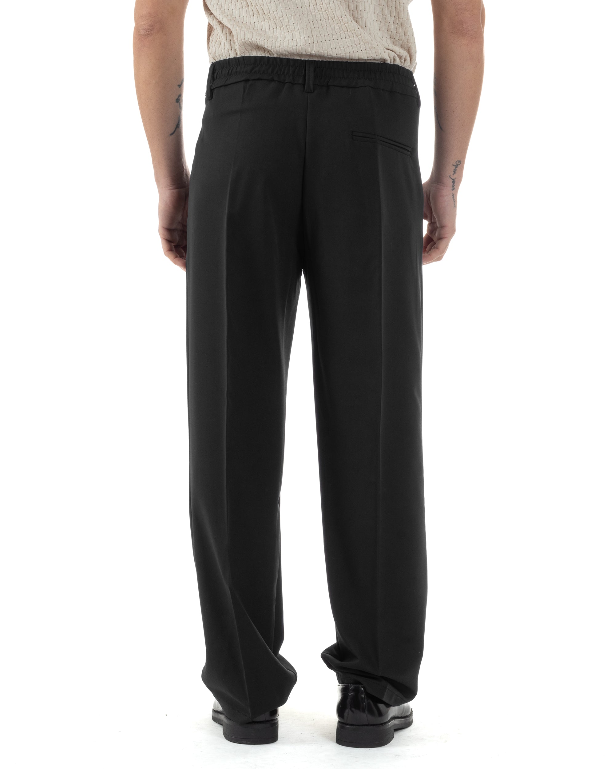 Pantaloni Uomo Viscosa Baggy Lungo Fondo Ampio Wide Leg Elastico Sul Retro Abbottonatura Allungata Casual Elegante Nero GIOSAL-P6257A