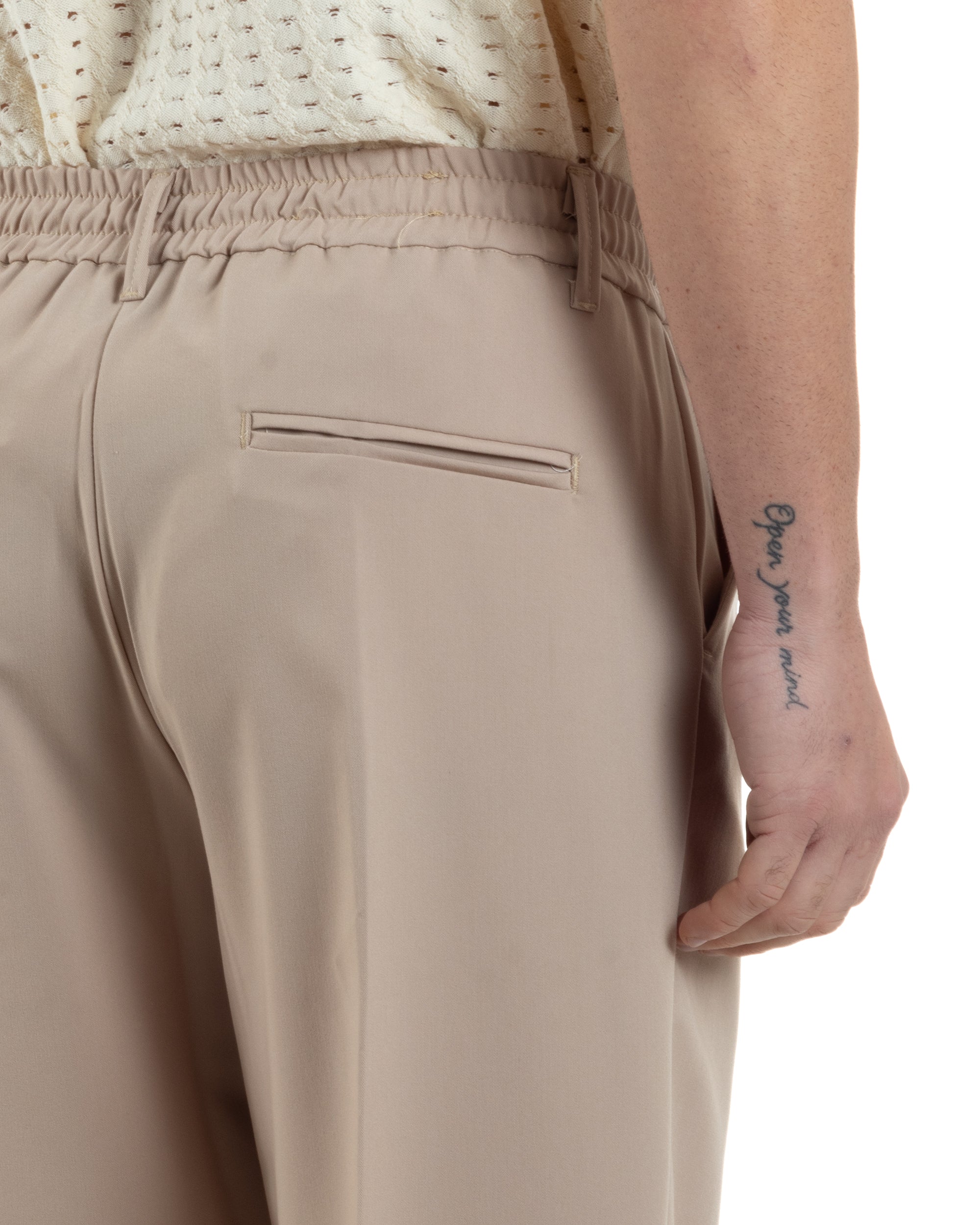 Pantaloni Uomo Viscosa Baggy Lungo Fondo Ampio Wide Leg Elastico Sul Retro Abbottonatura Allungata Casual Elegante Beige GIOSAL-P6258A