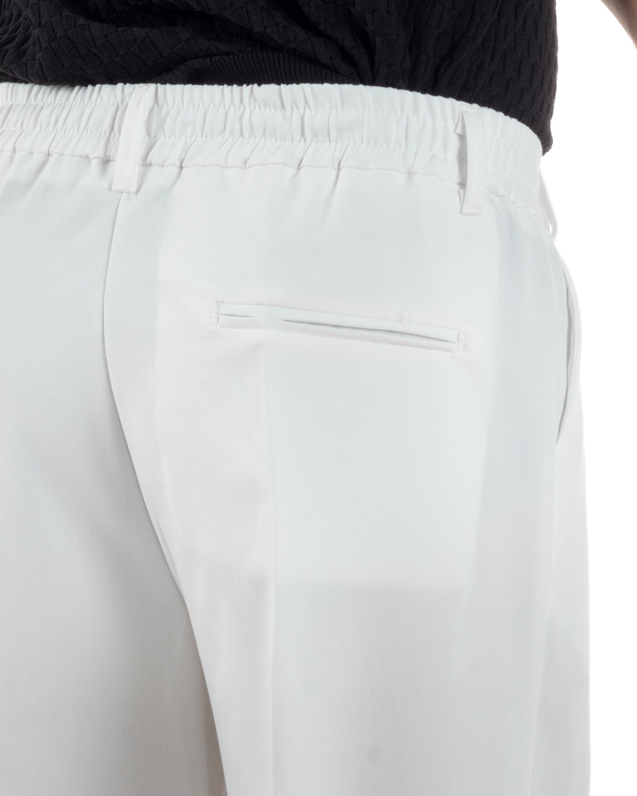 Pantaloni Uomo Viscosa Baggy Lungo Fondo Ampio Wide Leg Elastico Sul Retro Abbottonatura Allungata Casual Elegante Bianco GIOSAL-P6259A