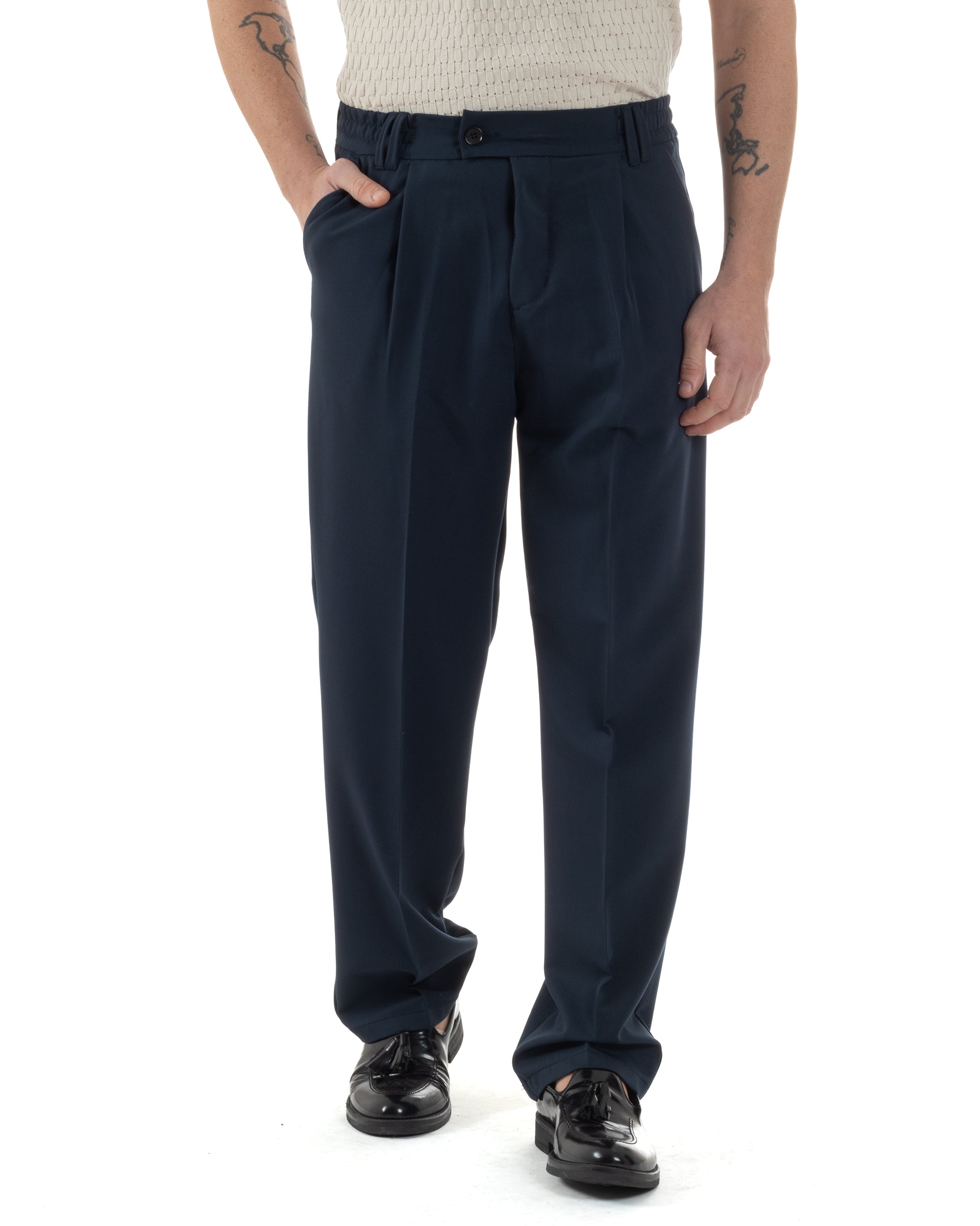 Pantaloni Uomo Viscosa Baggy Lungo Fondo Ampio Wide Leg Elastico Sul R