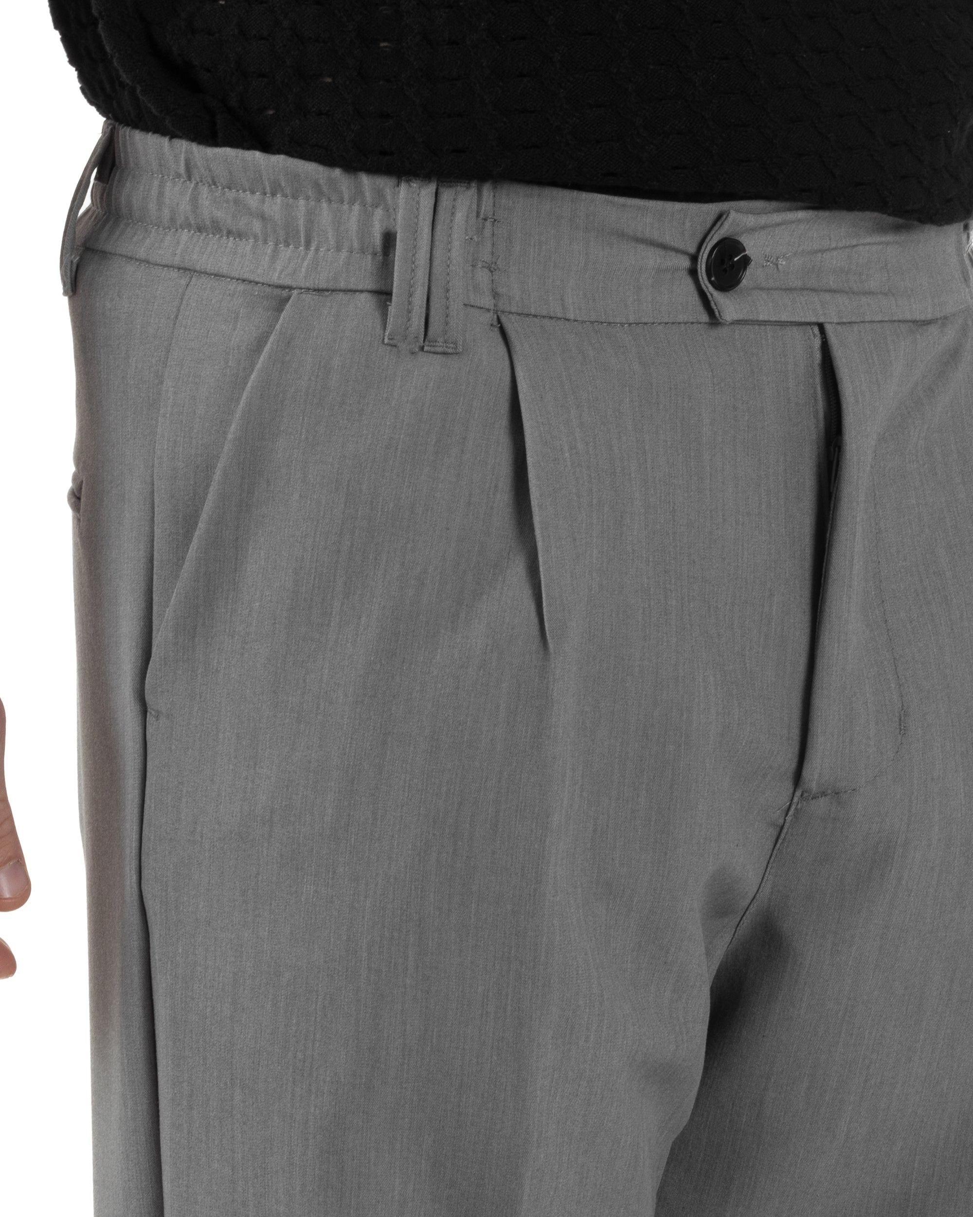 Pantaloni Uomo Viscosa Baggy Lungo Fondo Ampio Wide Leg Elastico Sul Retro Abbottonatura Allungata Casual Elegante Grigio GIOSAL-P6261A