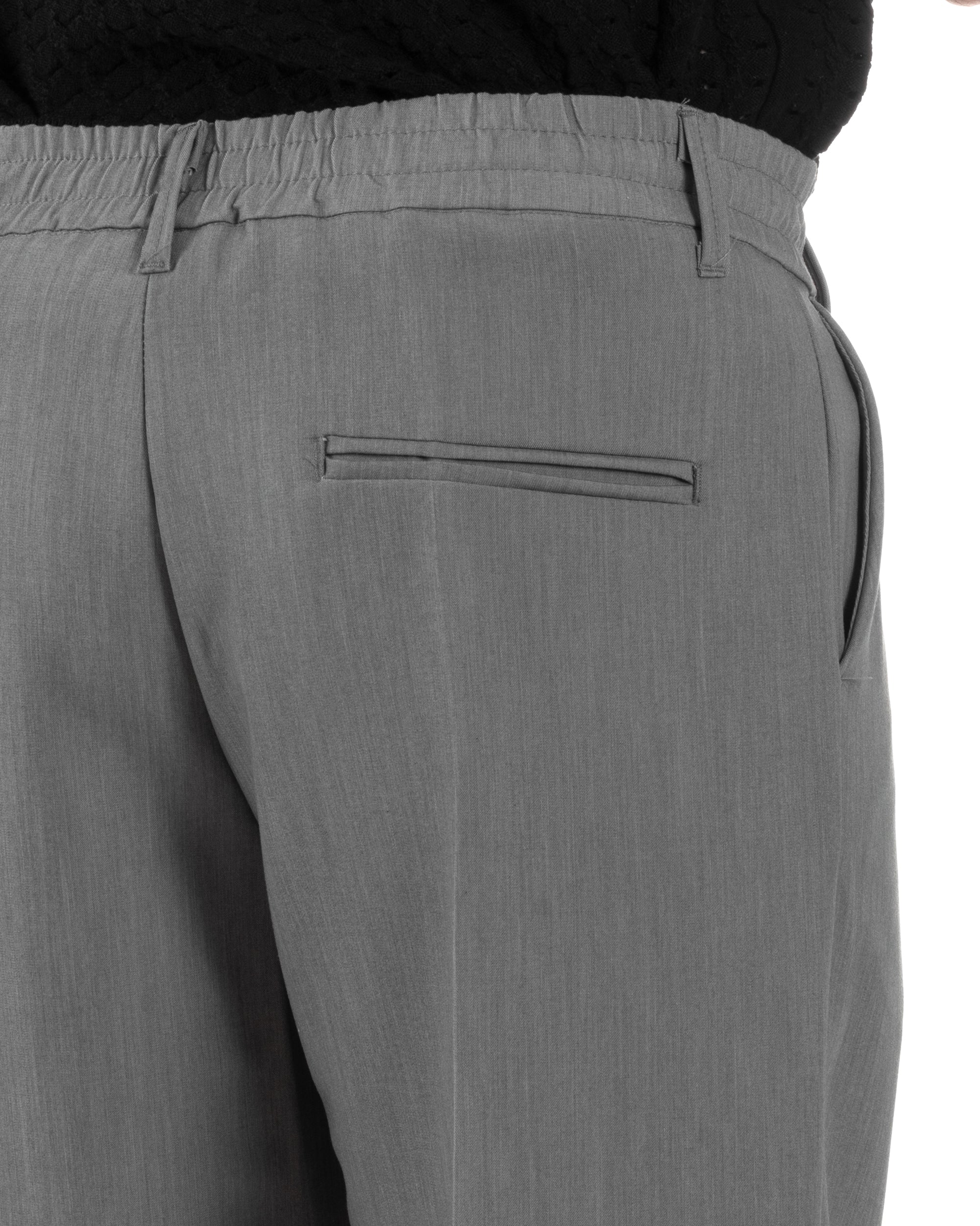 Pantaloni Uomo Viscosa Baggy Lungo Fondo Ampio Wide Leg Elastico Sul Retro Abbottonatura Allungata Casual Elegante Grigio GIOSAL-P6261A