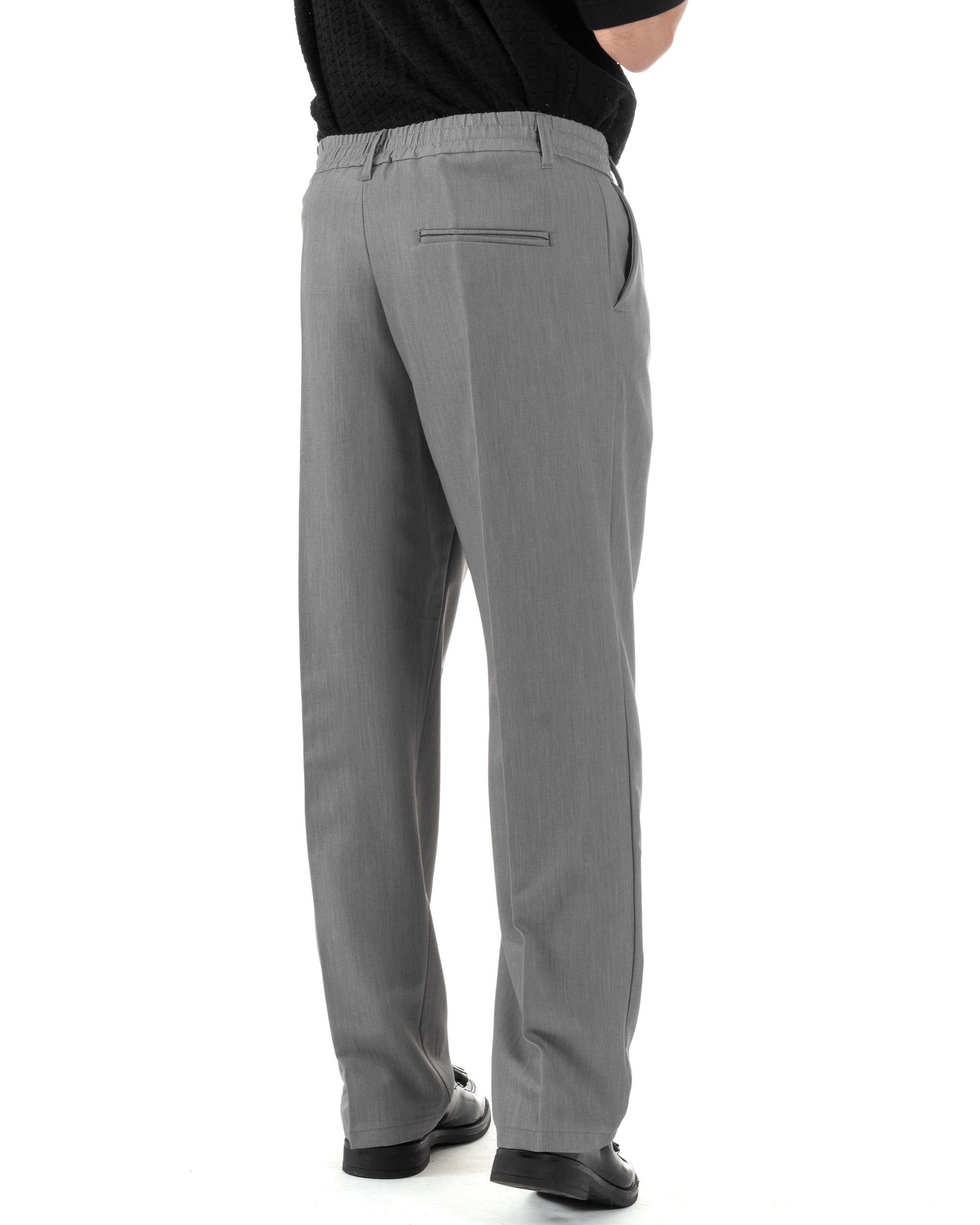 Pantaloni Uomo Viscosa Baggy Lungo Fondo Ampio Wide Leg Elastico Sul Retro Abbottonatura Allungata Casual Elegante Grigio GIOSAL-P6261A