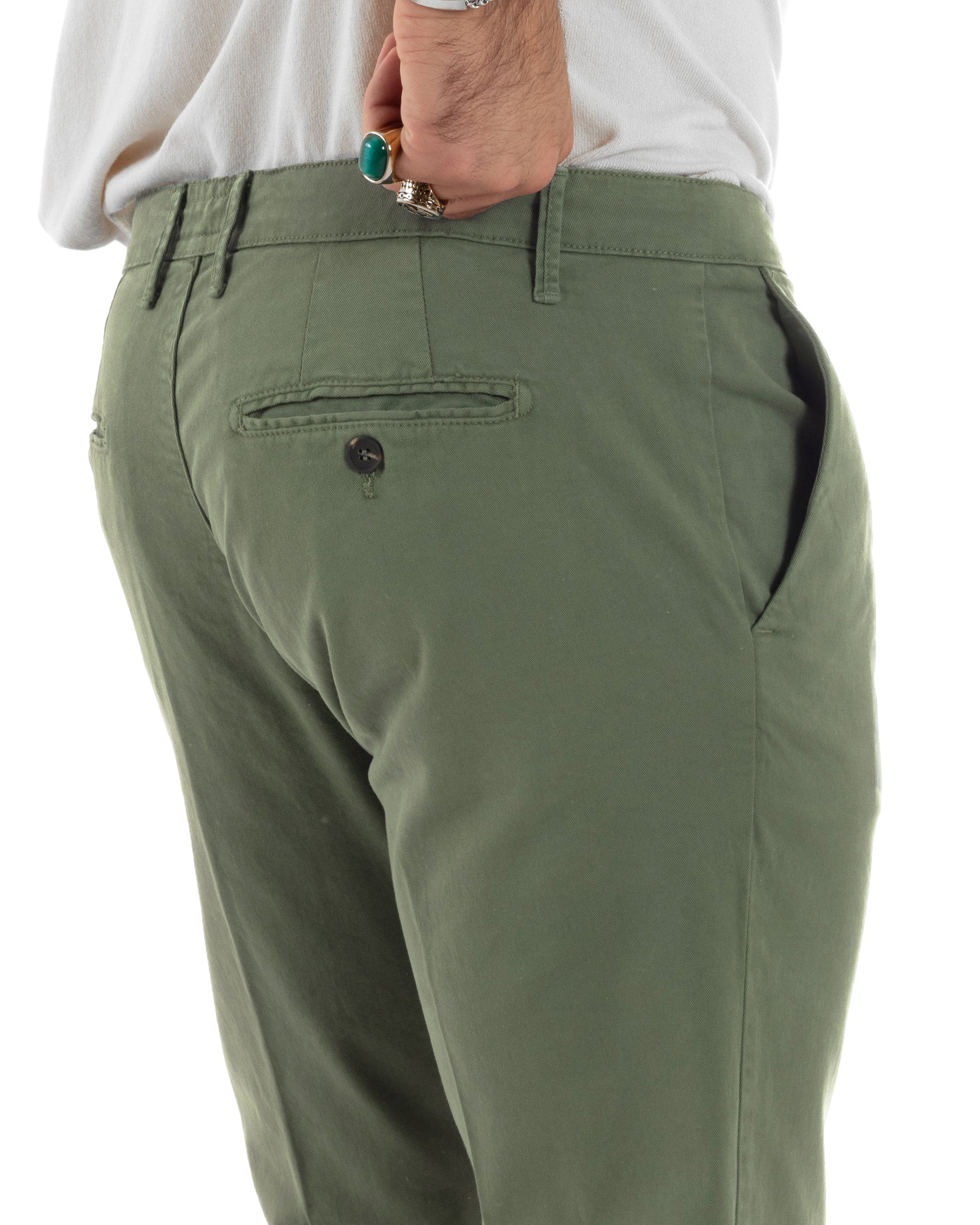 Pantaloni Uomo Cotone Chino Tasca America Capri Basic Sartoriale Slim Fit Casual Verde Militare GIOSAL-P6262A