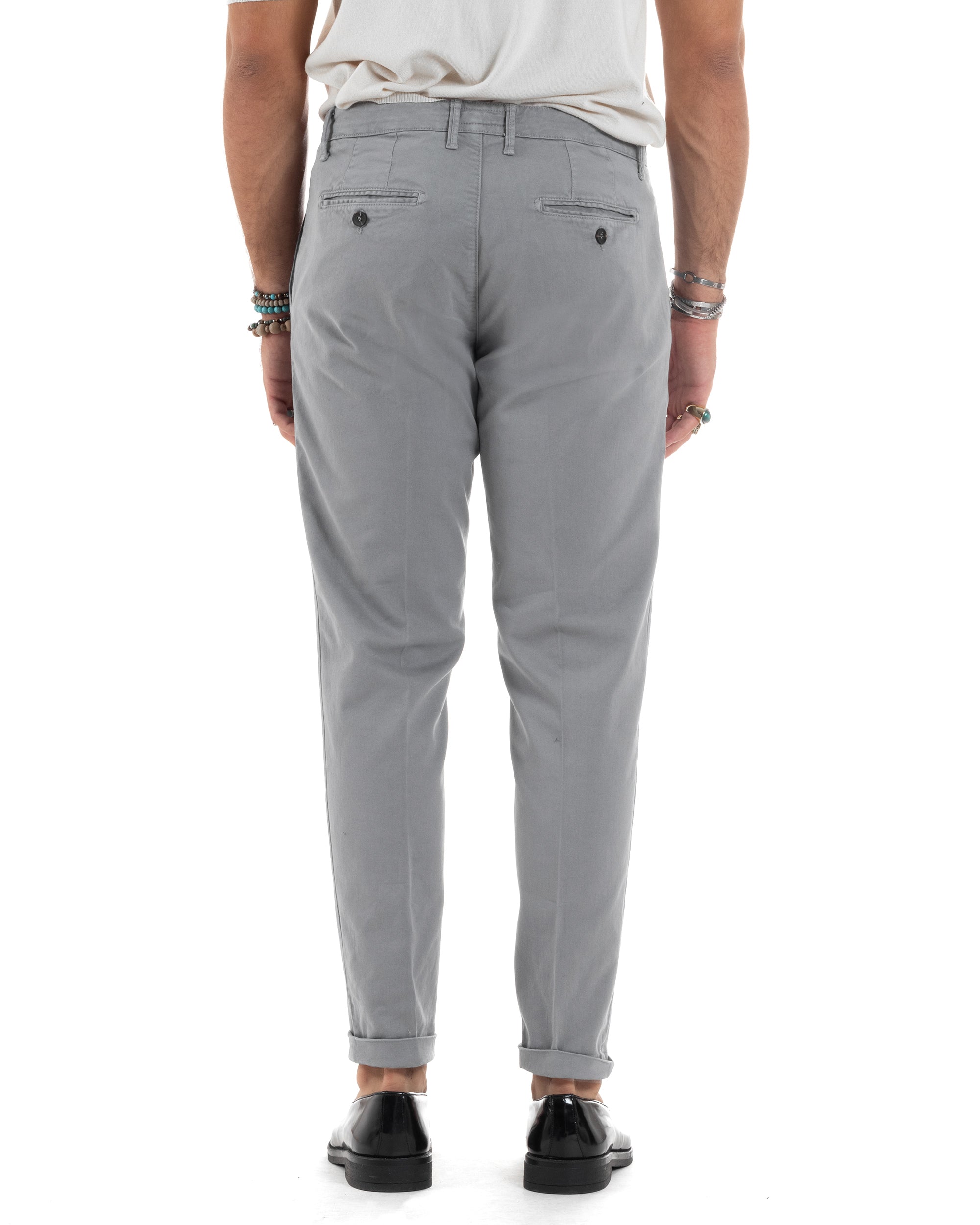 Pantaloni Uomo Cotone Chino Tasca America Capri Basic Sartoriale Slim Fit Casual Grigio GIOSAL-P6265A