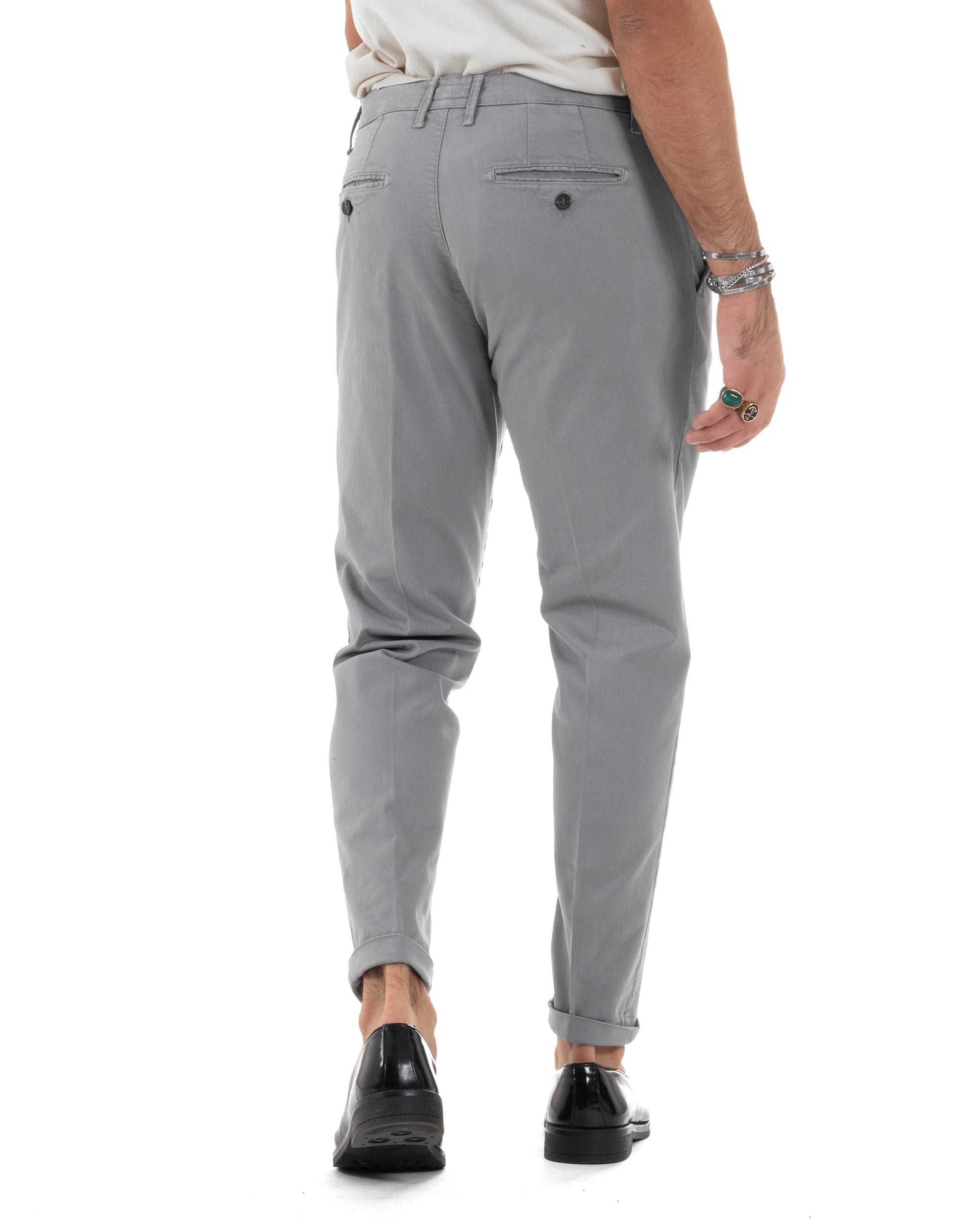 Pantaloni Uomo Cotone Chino Tasca America Capri Basic Sartoriale Slim Fit Casual Grigio GIOSAL-P6265A