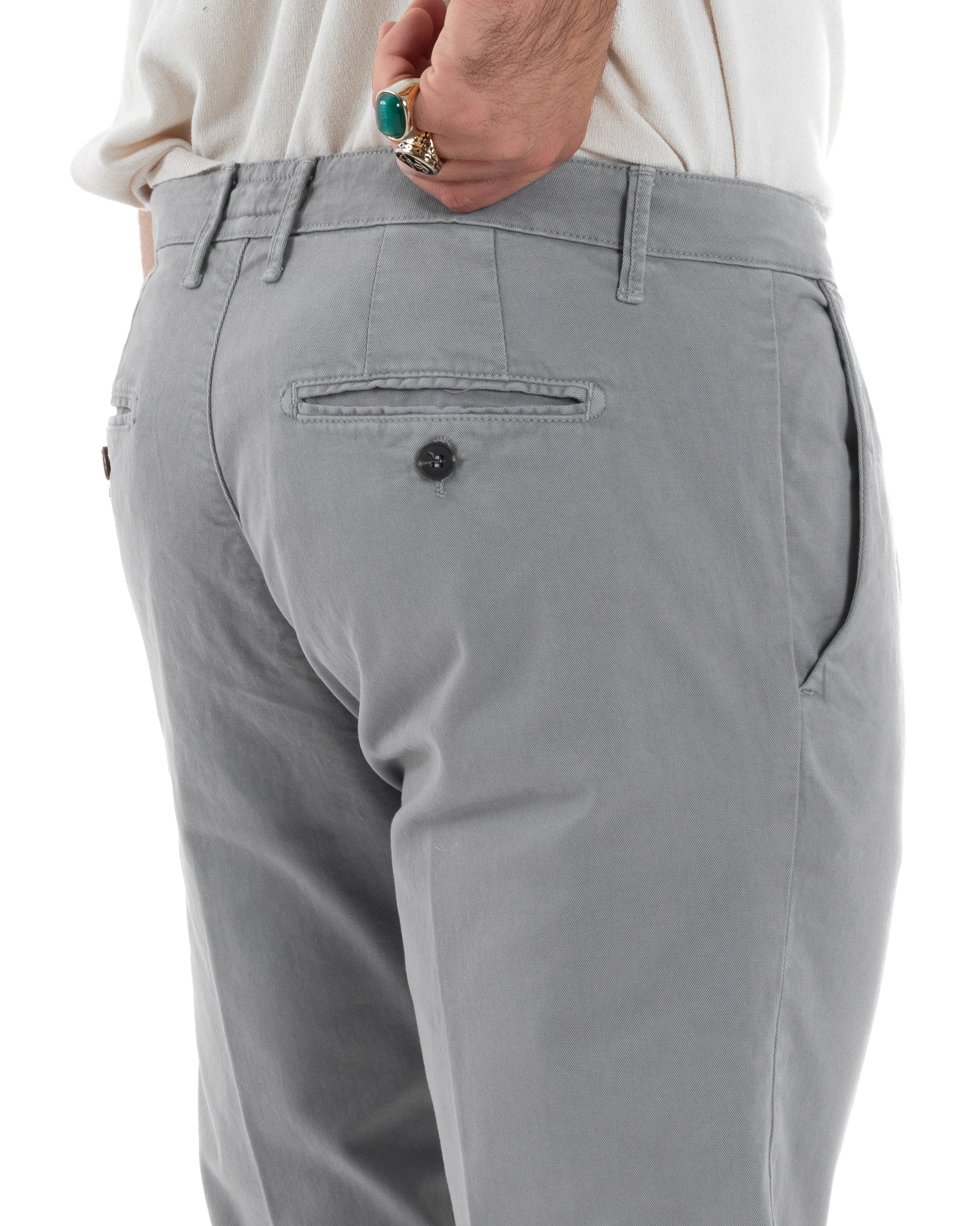 Pantaloni Uomo Cotone Chino Tasca America Capri Basic Sartoriale Slim Fit Casual Grigio GIOSAL-P6265A