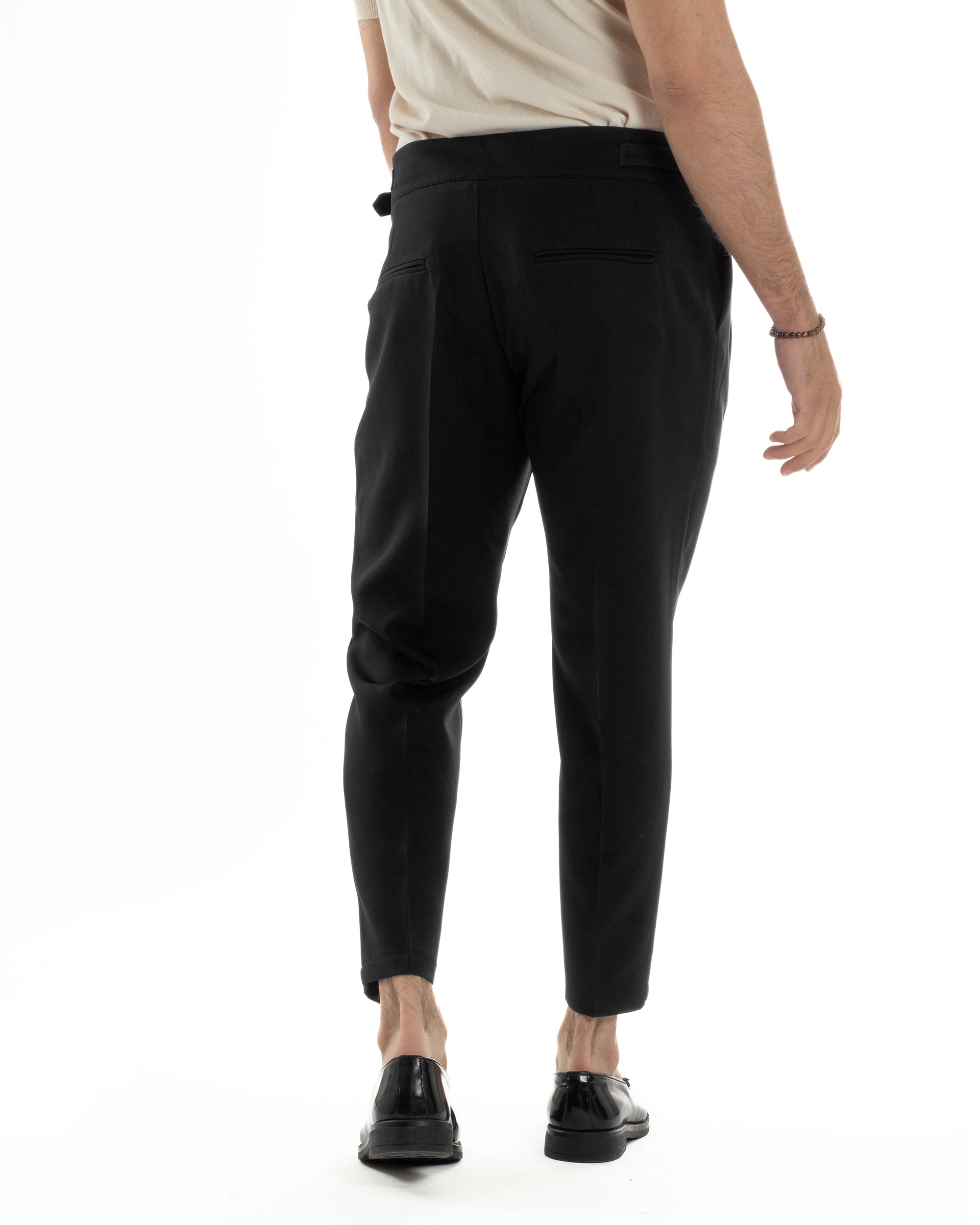 Pantaloni Uomo Classico Con Pinces Vita Alta Gurkha Pants Abbottonatura Allungata Fibbie Viscosa Estivo Casual Nero GIOSAL-P6267A