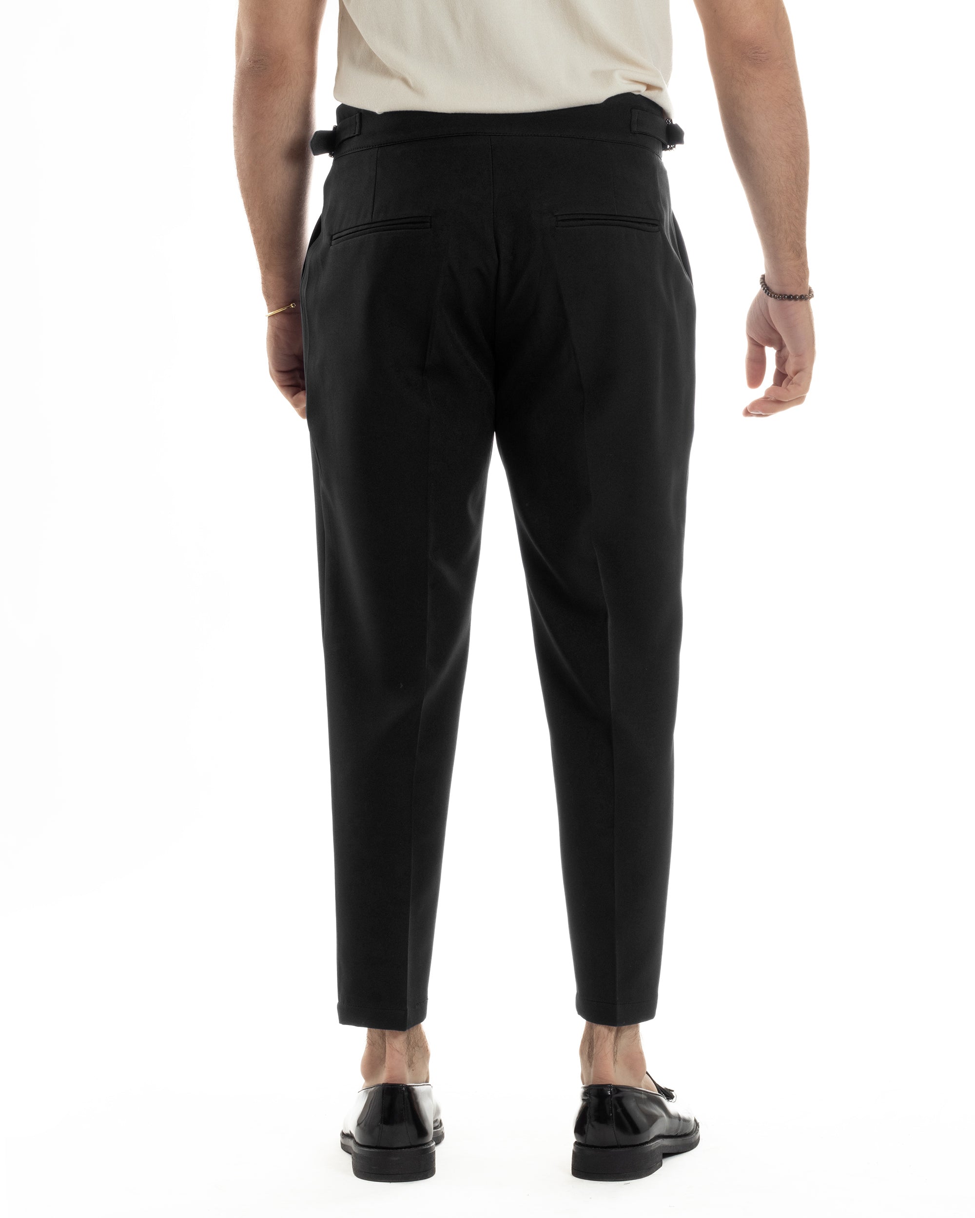 Pantaloni Uomo Classico Con Pinces Vita Alta Gurkha Pants Abbottonatura Allungata Fibbie Viscosa Estivo Casual Nero GIOSAL-P6267A