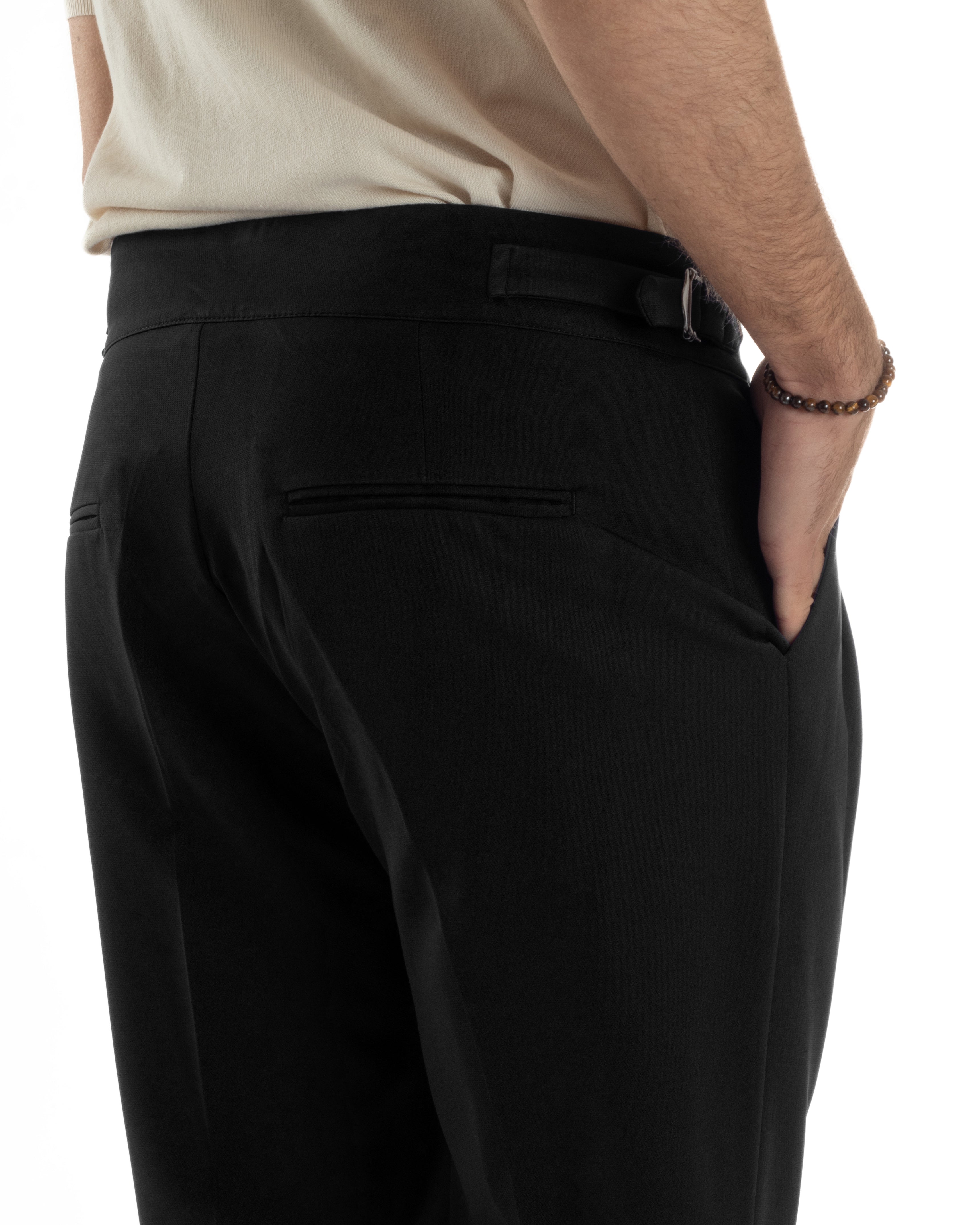 Pantaloni Uomo Classico Con Pinces Vita Alta Gurkha Pants Abbottonatura Allungata Fibbie Viscosa Estivo Casual Nero GIOSAL-P6267A