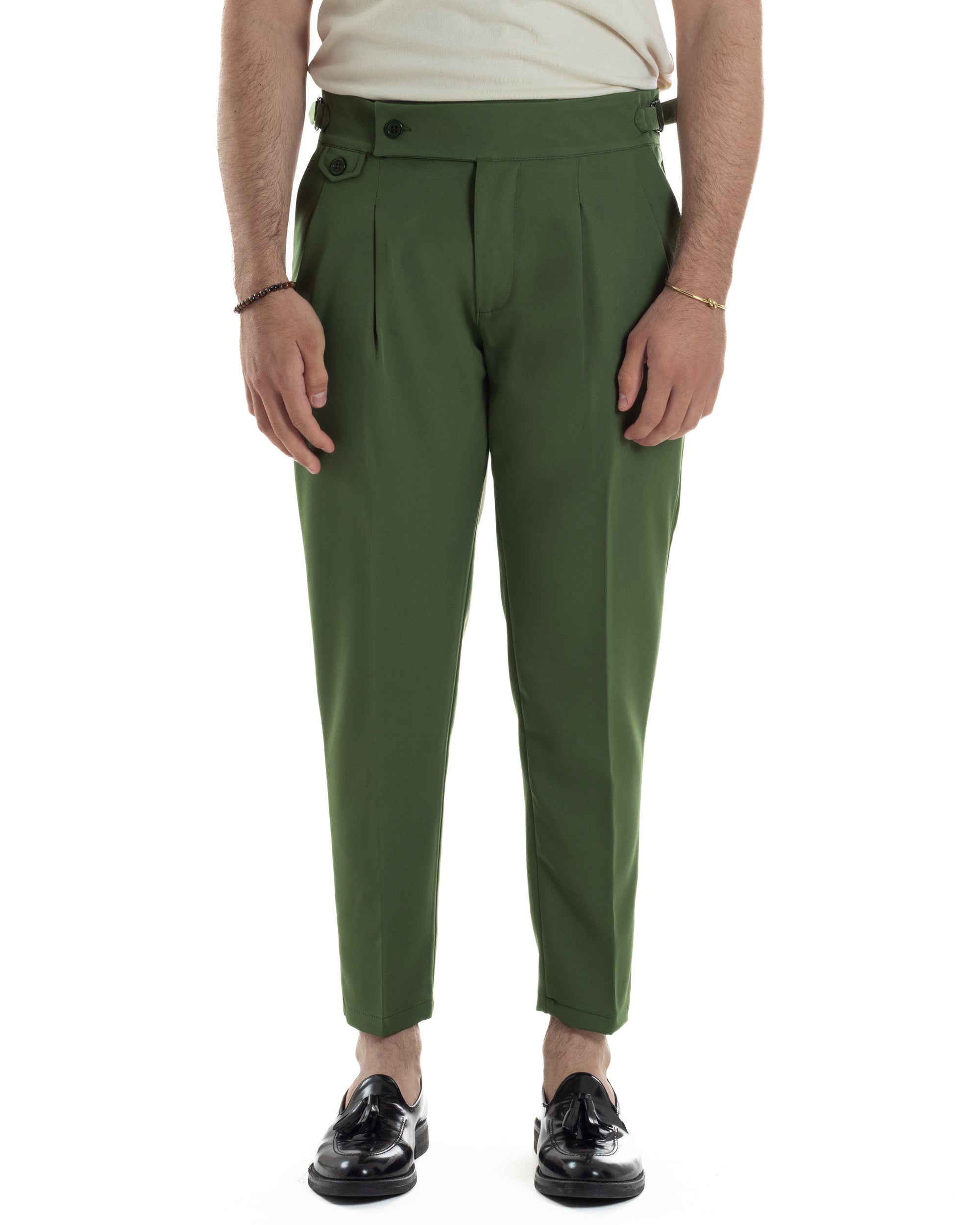 Men's Classic Pants With Pleats High Waist Gurkha Pants Elongated Button Buckles Casual Black GIOSAL-P6114A