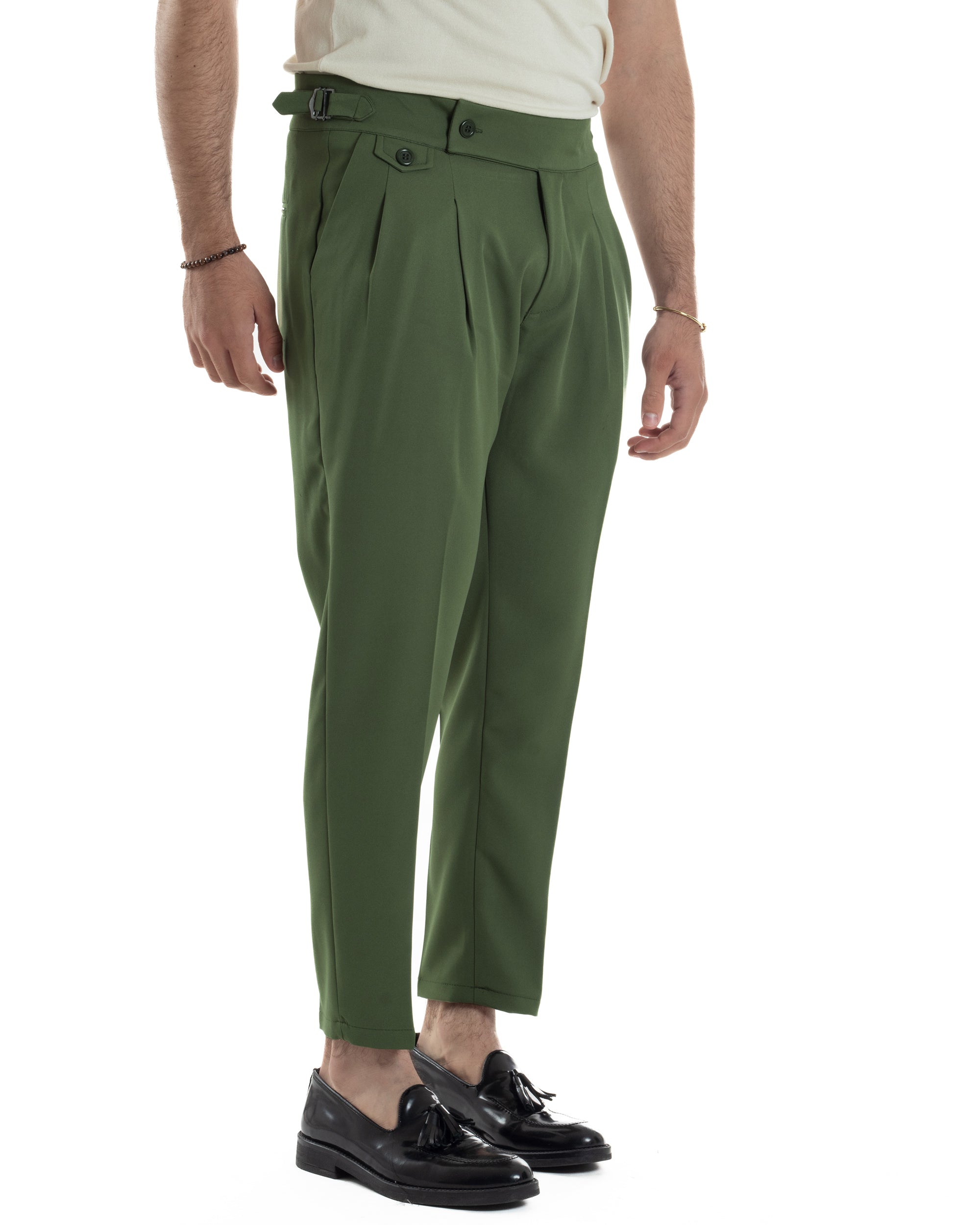 Men's Classic Pants With Pleats High Waist Gurkha Pants Elongated Button Buckles Casual Black GIOSAL-P6114A