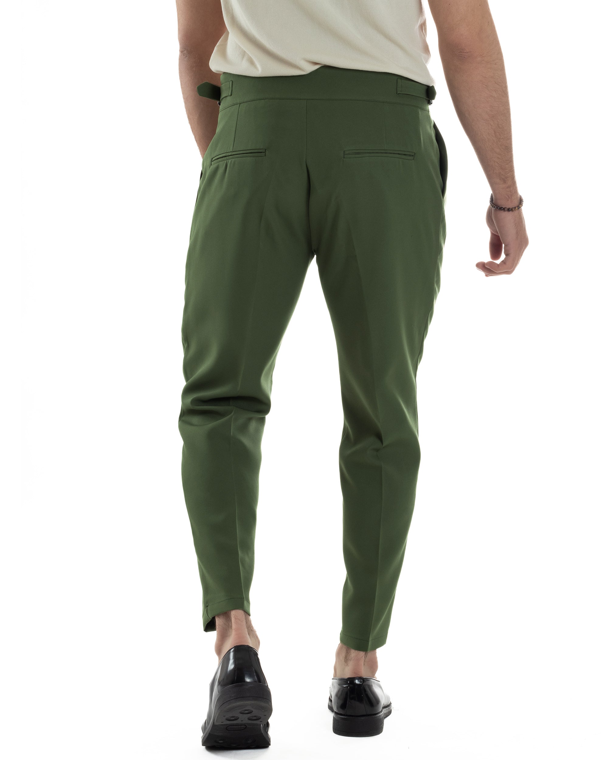 Men's Classic Pants With Pleats High Waist Gurkha Pants Elongated Button Buckles Casual Black GIOSAL-P6114A