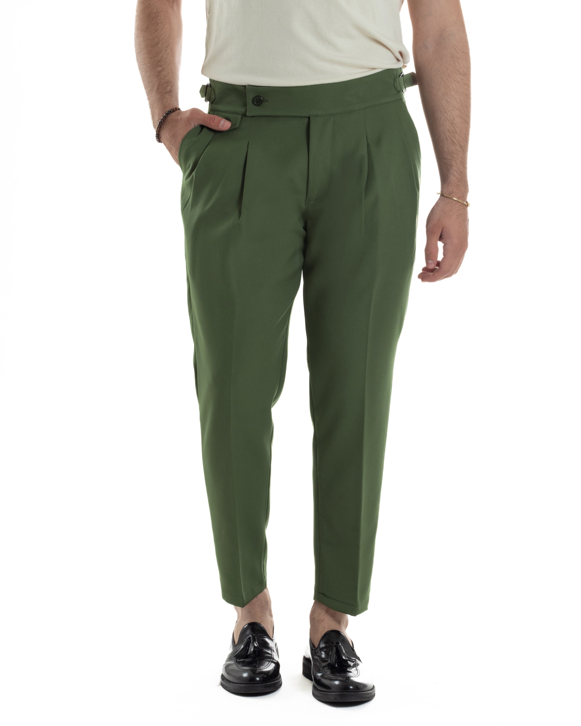 Men's Classic Pants With Pleats High Waist Gurkha Pants Elongated Button Buckles Casual Black GIOSAL-P6114A