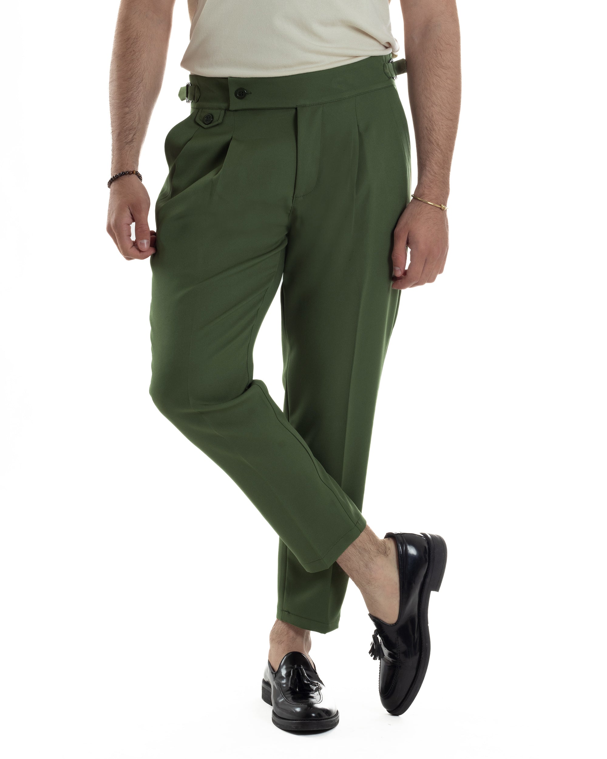 Men's Classic Pants With Pleats High Waist Gurkha Pants Elongated Button Buckles Casual Black GIOSAL-P6114A