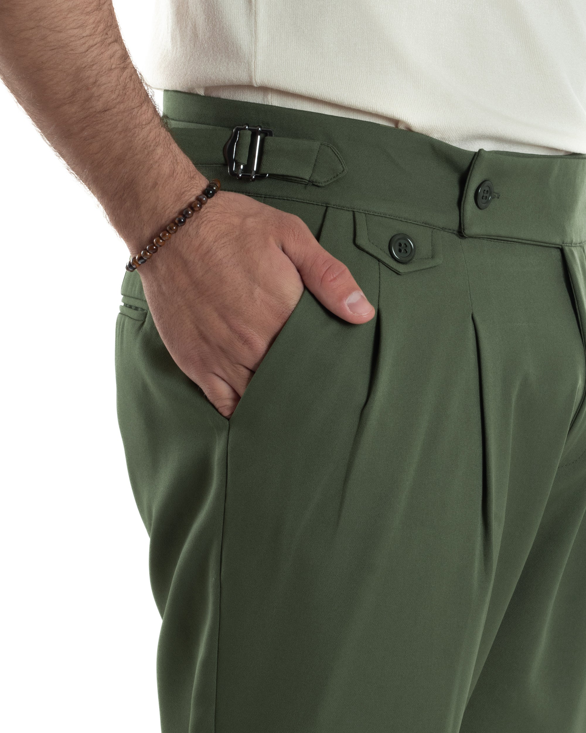 Men's Classic Pants With Pleats High Waist Gurkha Pants Elongated Button Buckles Casual Black GIOSAL-P6114A