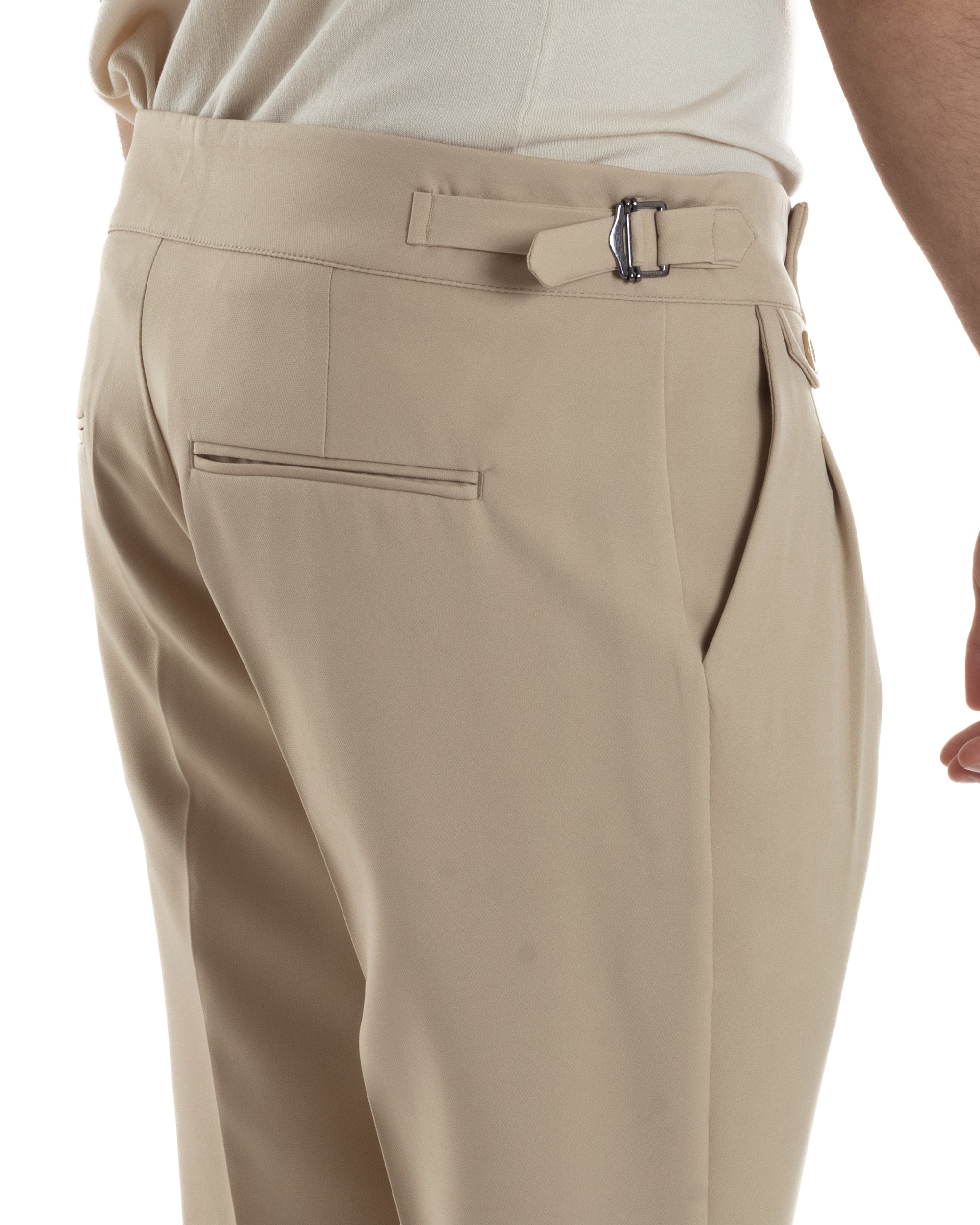 Pantaloni Uomo Classico Con Pinces Vita Alta Gurkha Pants Abbottonatura Allungata Fibbie Viscosa Estivo Casual Beige GIOSAL-P6270A