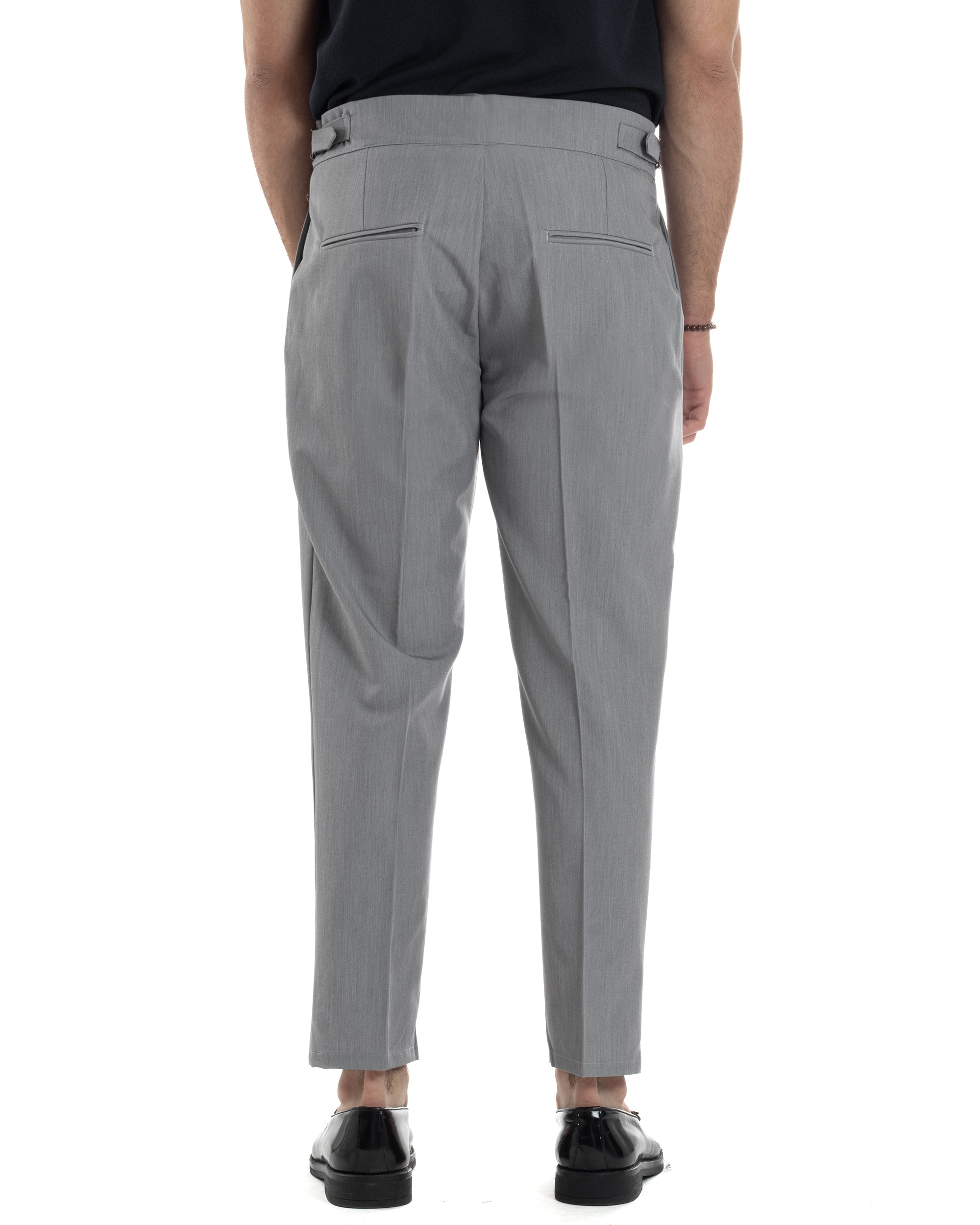 Pantaloni Uomo Classico Con Pinces Vita Alta Gurkha Pants Abbottonatura Allungata Fibbie Viscosa Estivo Casual Grigio GIOSAL-P6271A