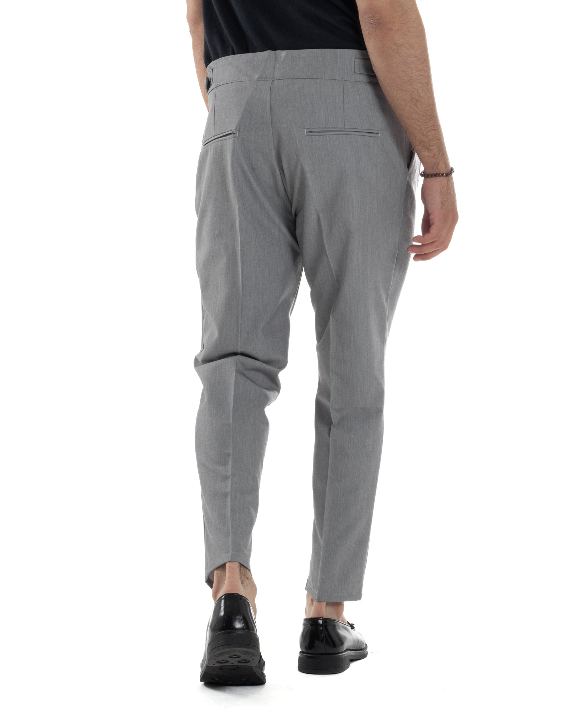 Pantaloni Uomo Classico Con Pinces Vita Alta Gurkha Pants Abbottonatura Allungata Fibbie Viscosa Estivo Casual Grigio GIOSAL-P6271A
