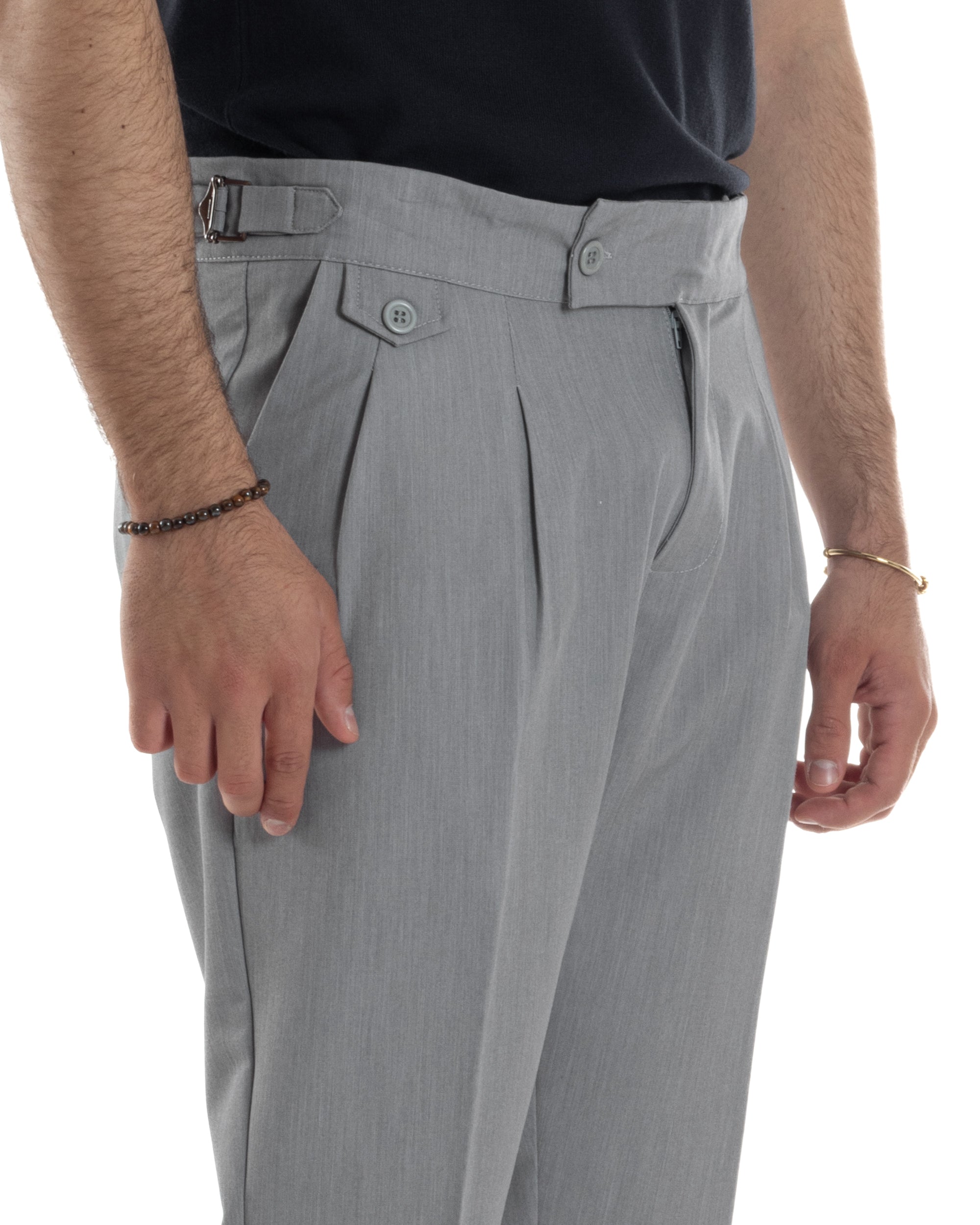 Pantaloni Uomo Classico Con Pinces Vita Alta Gurkha Pants Abbottonatura Allungata Fibbie Viscosa Estivo Casual Grigio GIOSAL-P6271A