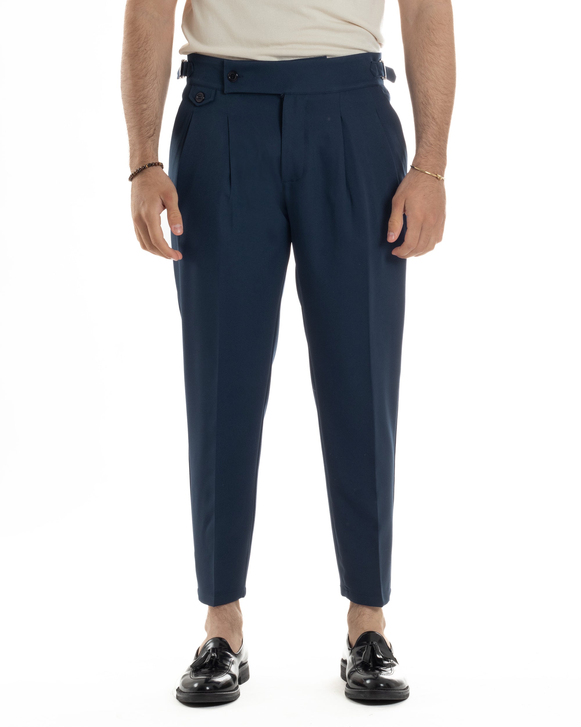 Men's Classic Pants With Pleats High Waist Gurkha Pants Elongated Button Buckles Casual Black GIOSAL-P6114A