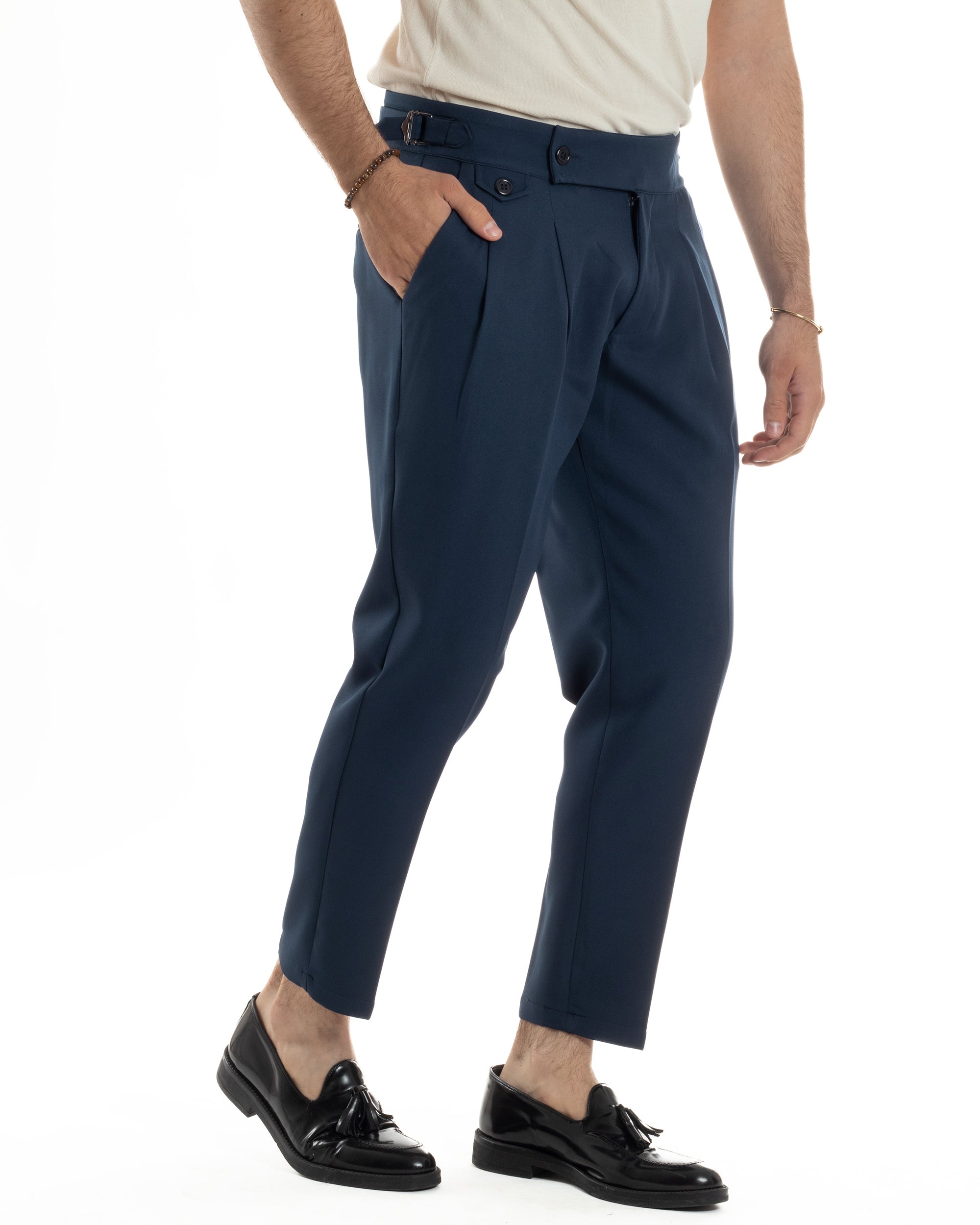Men's Classic Pants With Pleats High Waist Gurkha Pants Elongated Button Buckles Casual Black GIOSAL-P6114A