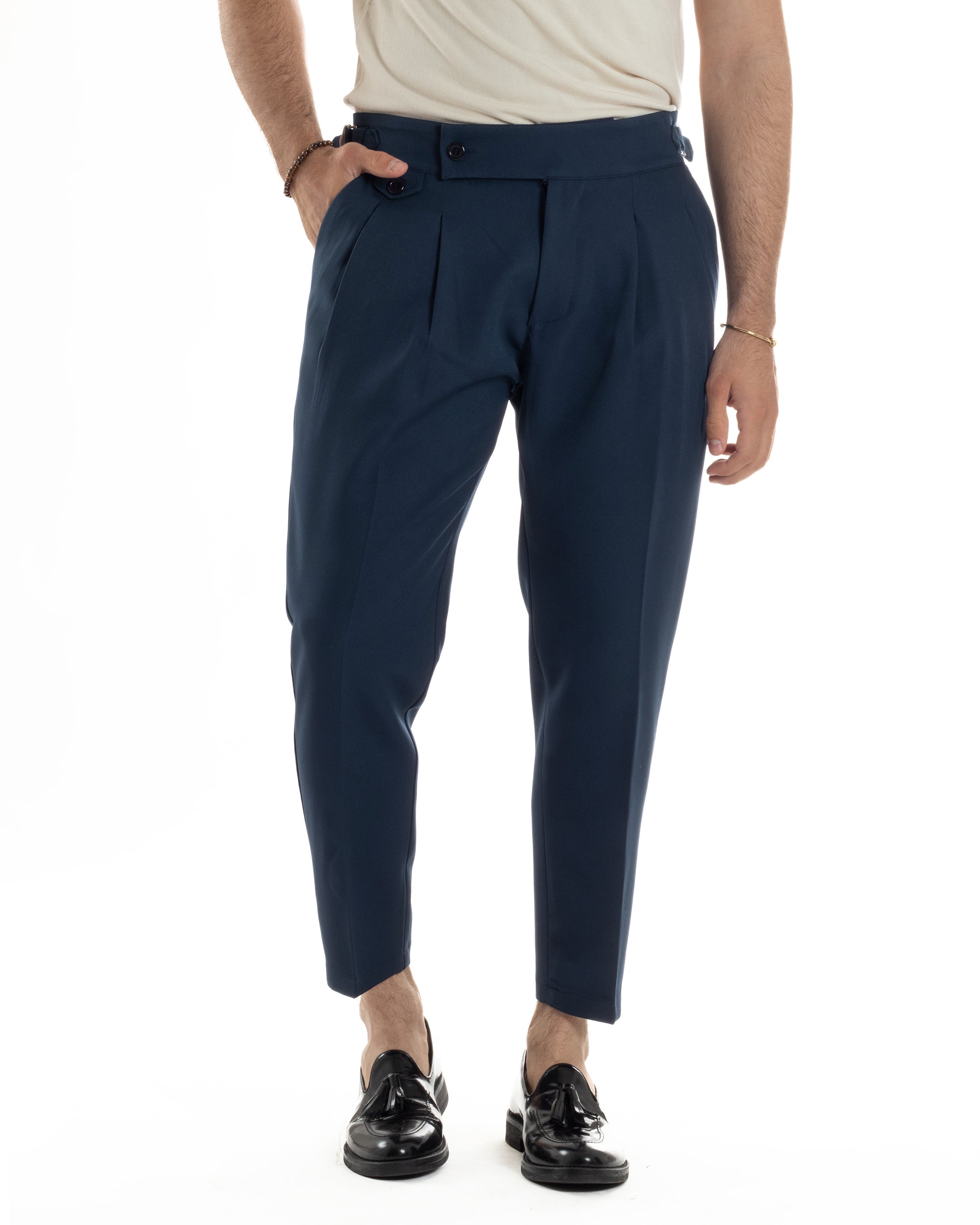 Men's Classic Pants With Pleats High Waist Gurkha Pants Elongated Button Buckles Casual Black GIOSAL-P6114A