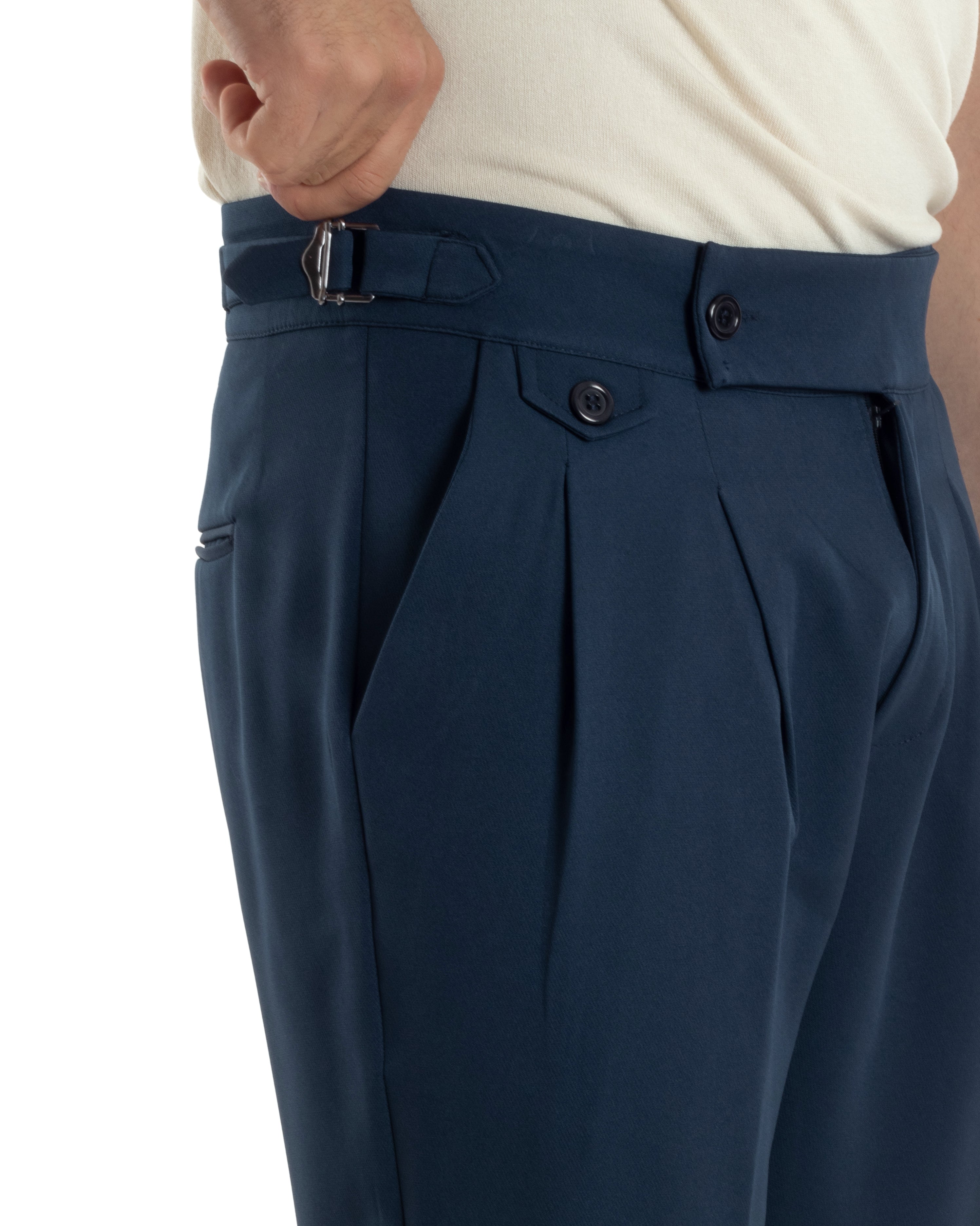 Men's Classic Pants With Pleats High Waist Gurkha Pants Elongated Button Buckles Casual Black GIOSAL-P6114A