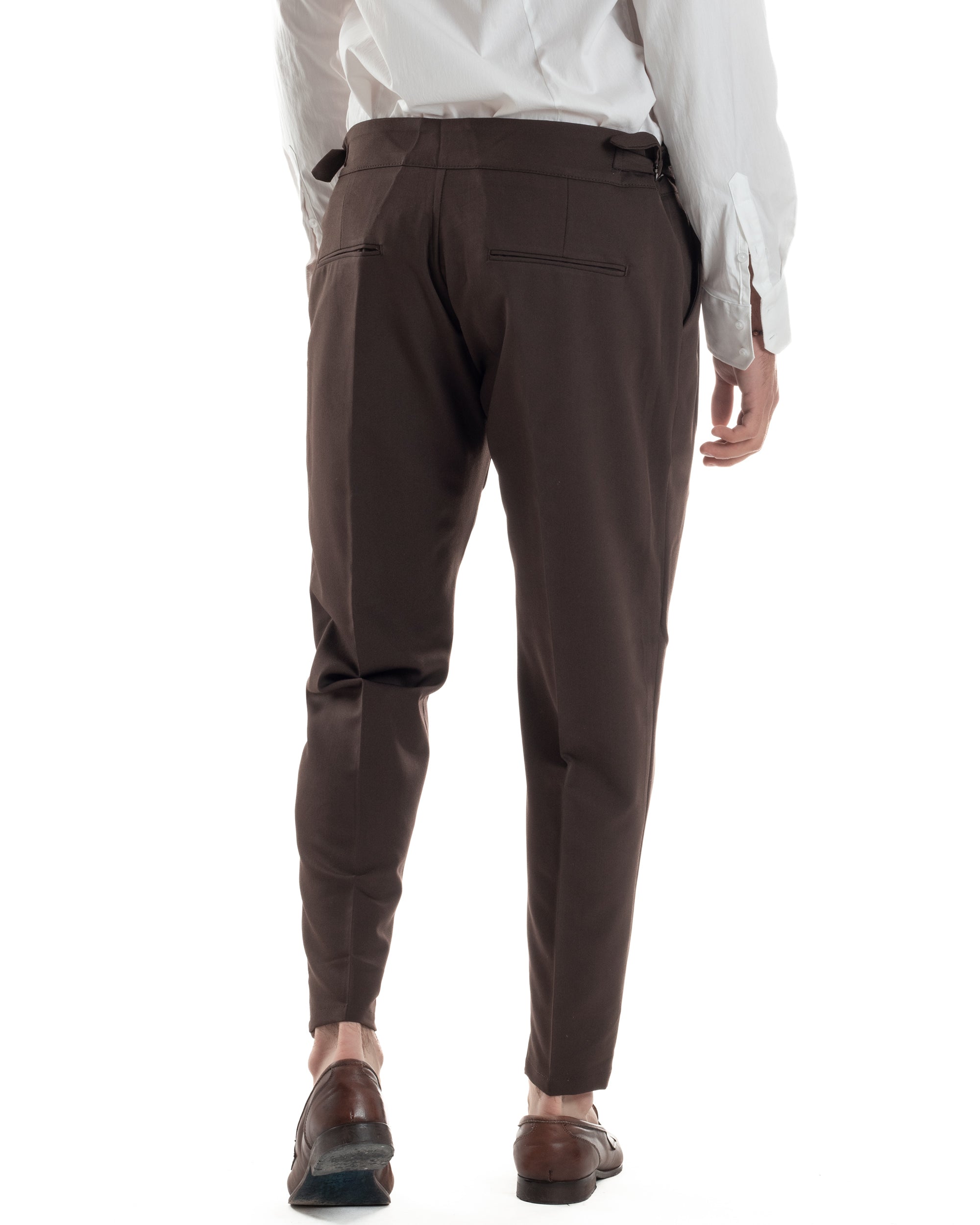Pantaloni Uomo Classico Con Pinces Vita Alta Gurkha Pants Abbottonatura Allungata Fibbie Viscosa Estivo Casual Marrone GIOSAL-P6273A