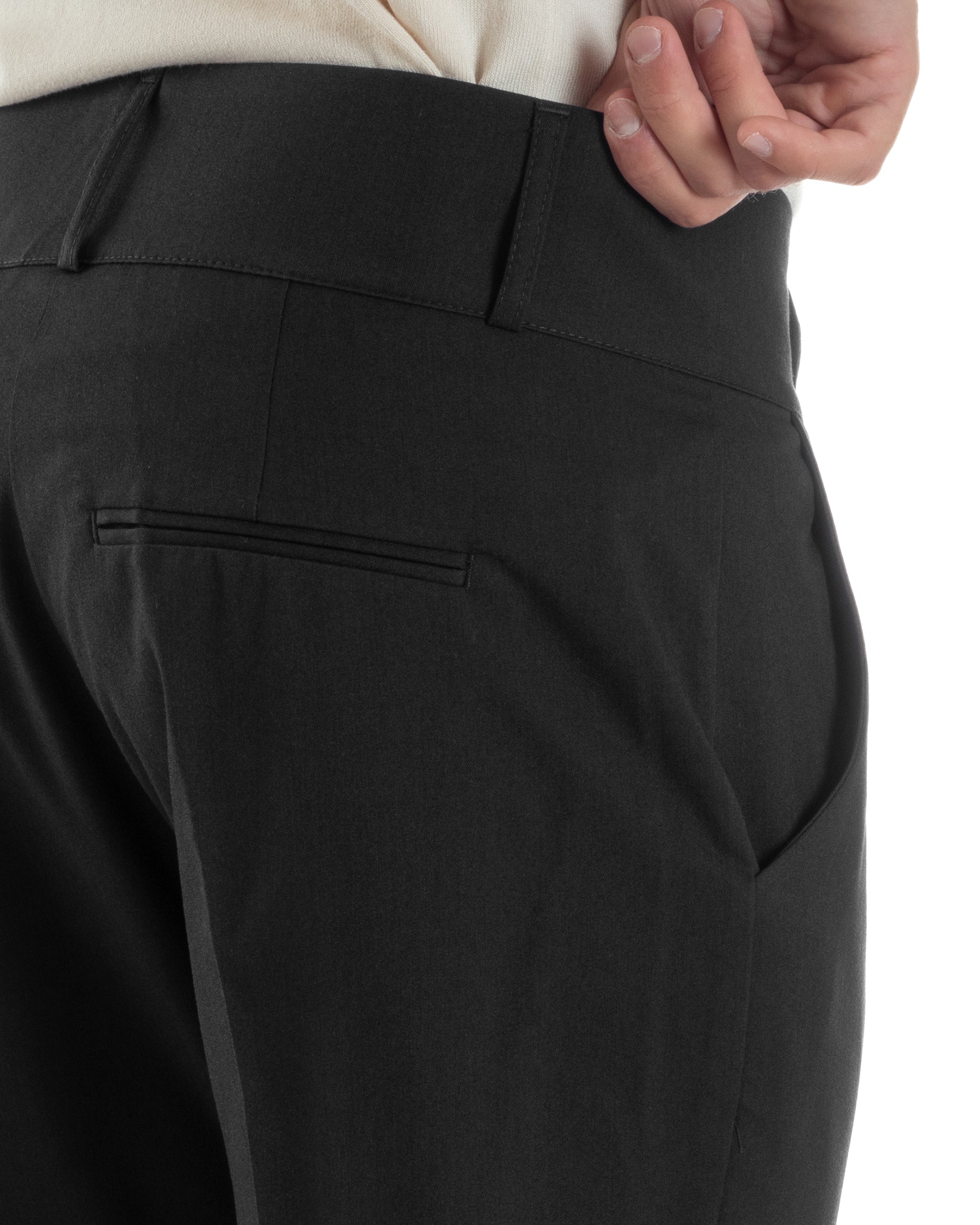Pantaloni Uomo Vita Alta Con Pinces Classico Bustino Abbottonatura Allungata Casual Viscosa Estivo Nero GIOSAL-P6274A