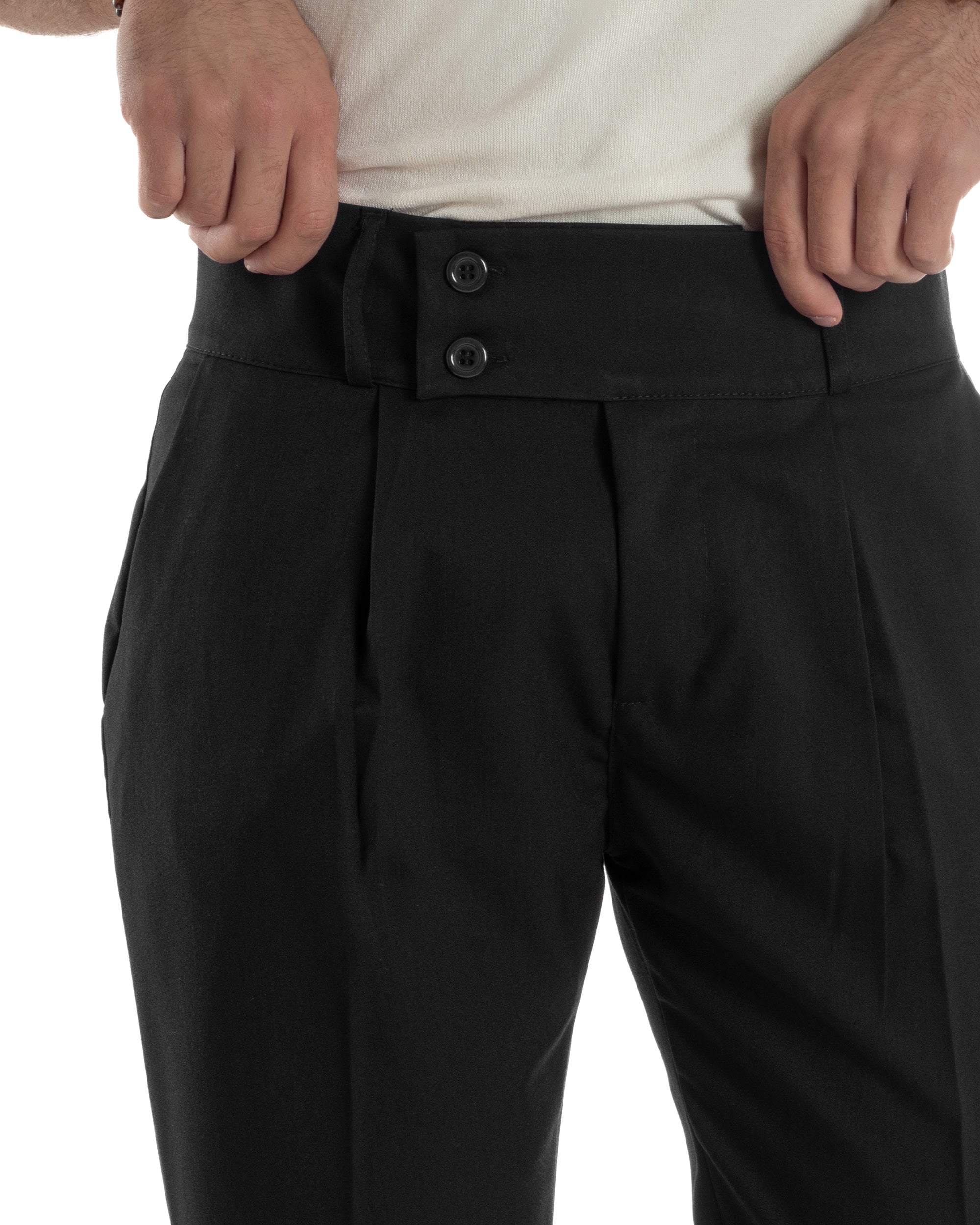 Pantaloni Uomo Vita Alta Con Pinces Classico Bustino Abbottonatura Allungata Casual Viscosa Estivo Nero GIOSAL-P6274A