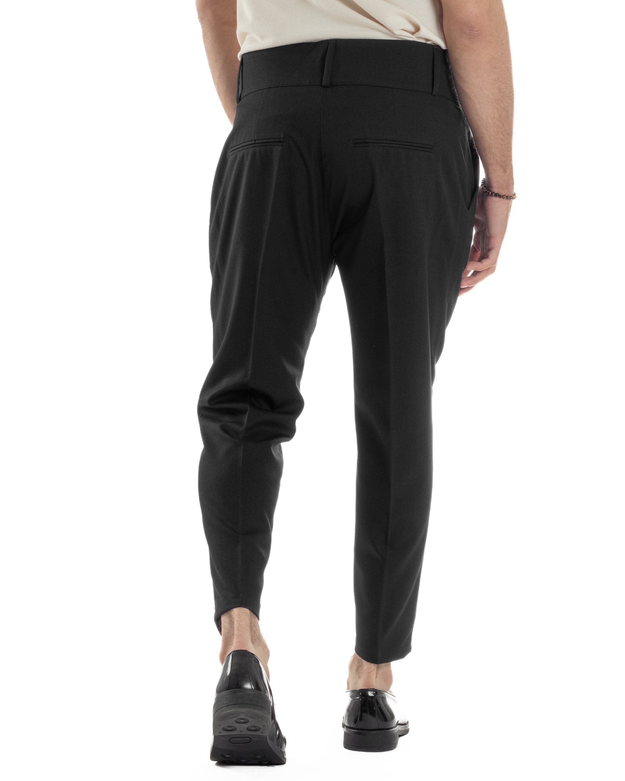 Pantaloni Uomo Vita Alta Con Pinces Classico Bustino Abbottonatura Allungata Casual Viscosa Estivo Nero GIOSAL-P6274A