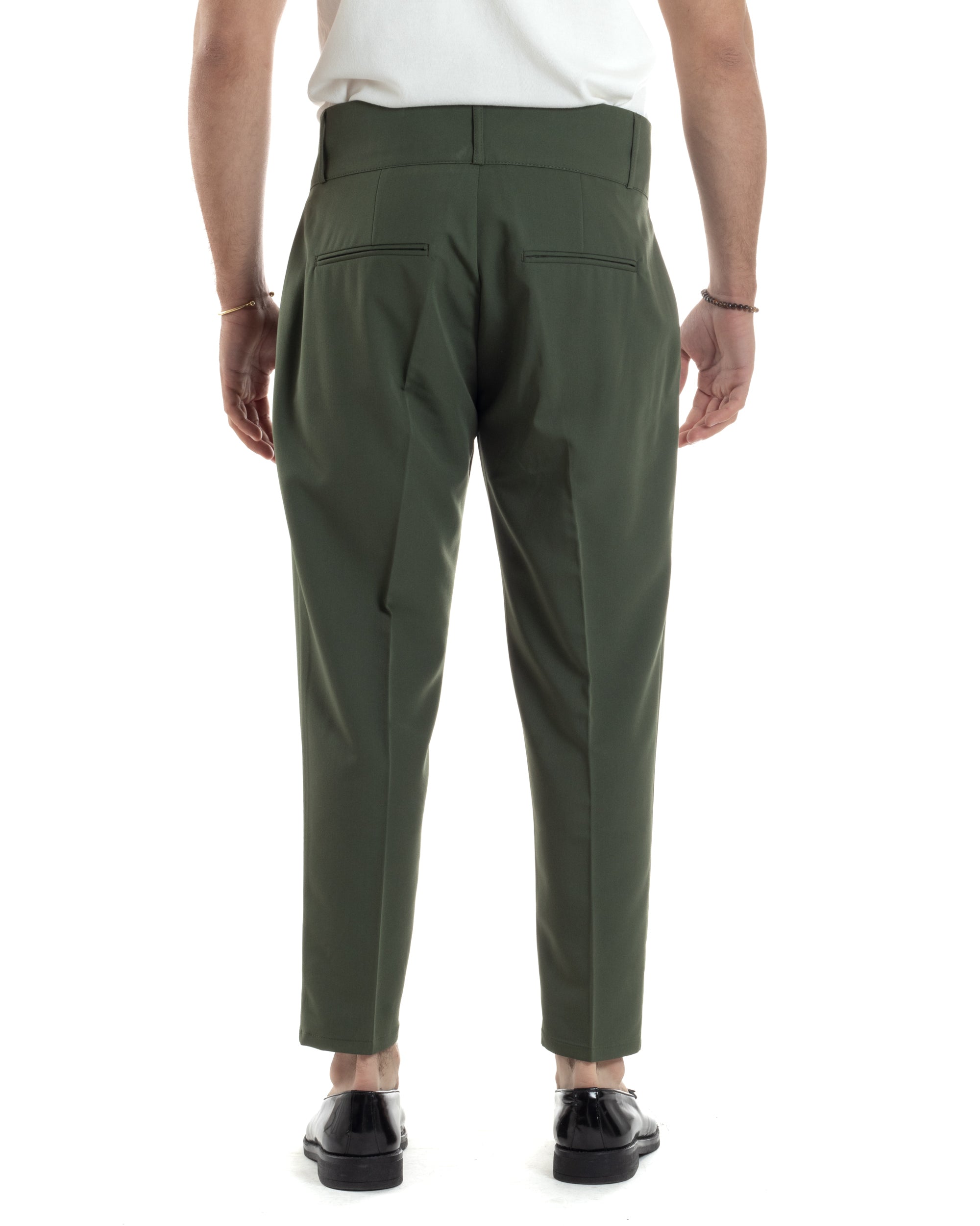 Men's Viscose Pants High Waist With Pleats Classic Bustier Elongated Button Down Casual Black GIOSAL-P6141A