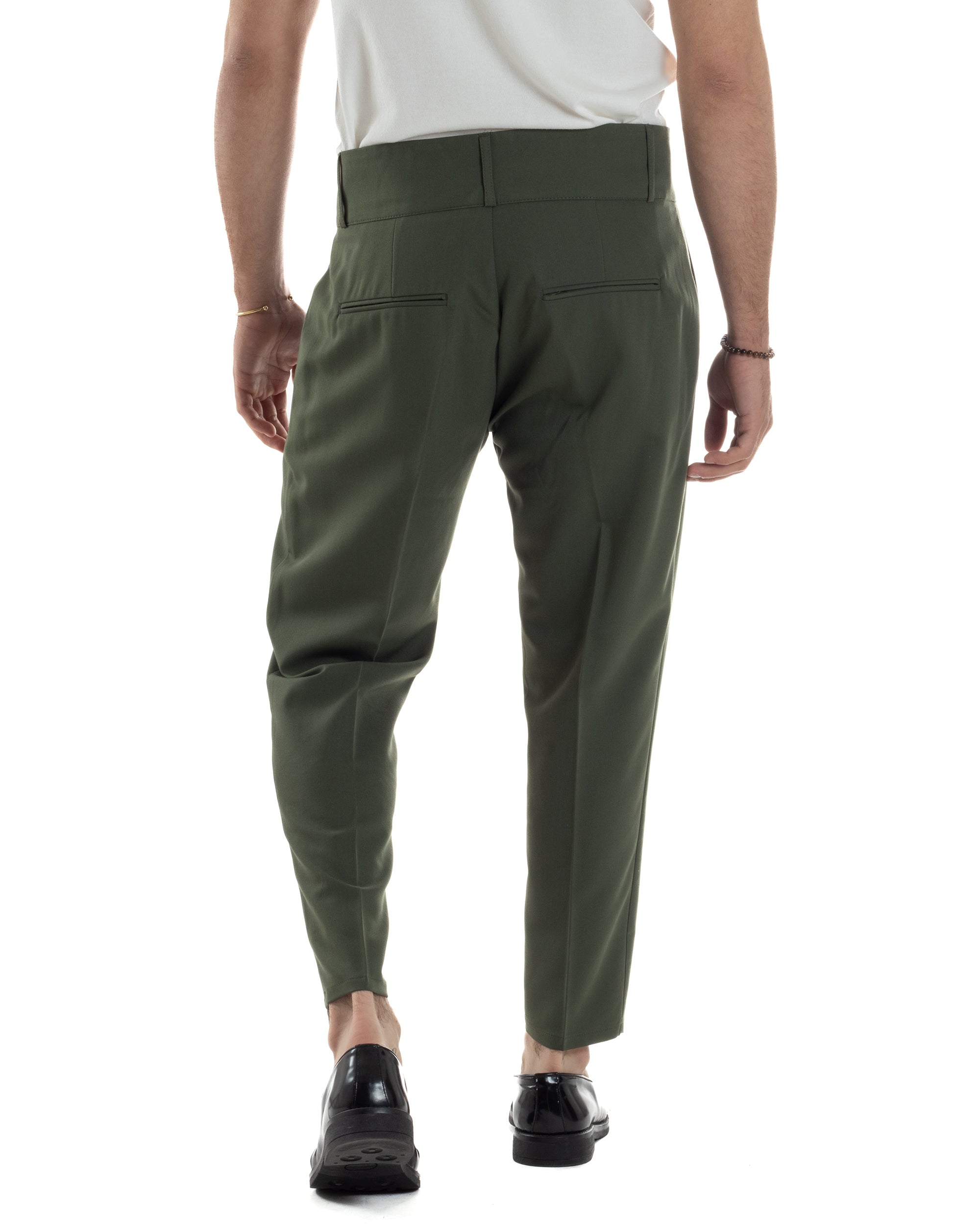 Men's Viscose Pants High Waist With Pleats Classic Bustier Elongated Button Down Casual Black GIOSAL-P6141A