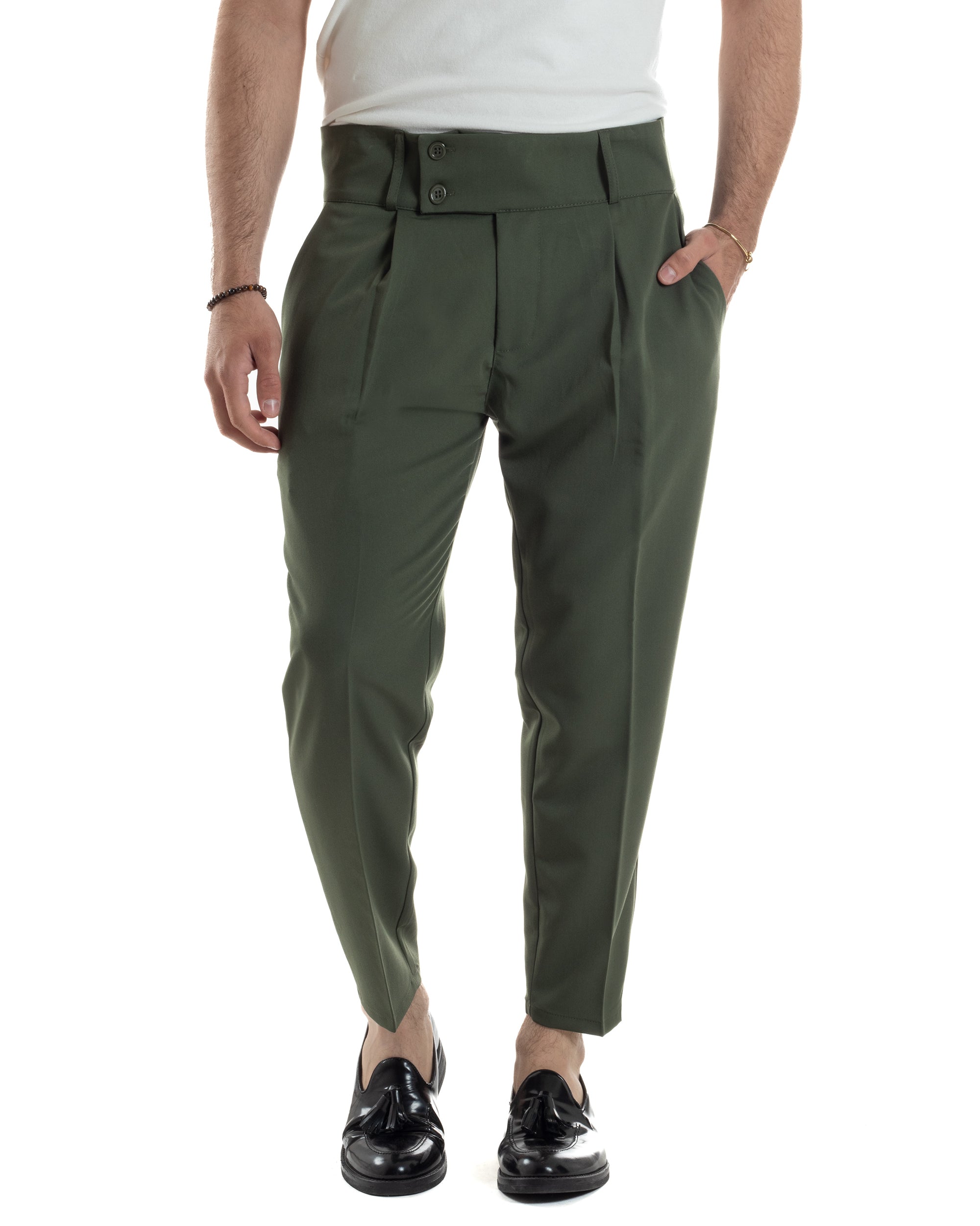 Men's Viscose Pants High Waist With Pleats Classic Bustier Elongated Button Down Casual Black GIOSAL-P6141A