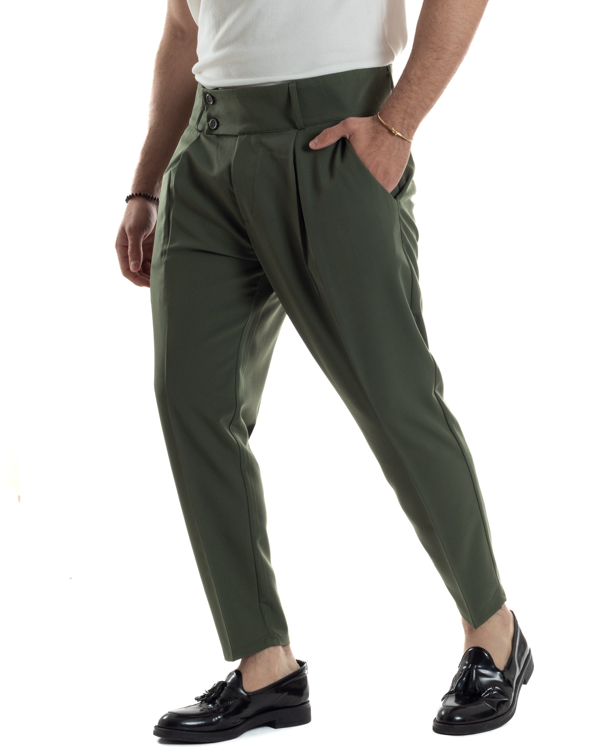 Men's Viscose Pants High Waist With Pleats Classic Bustier Elongated Button Down Casual Black GIOSAL-P6141A