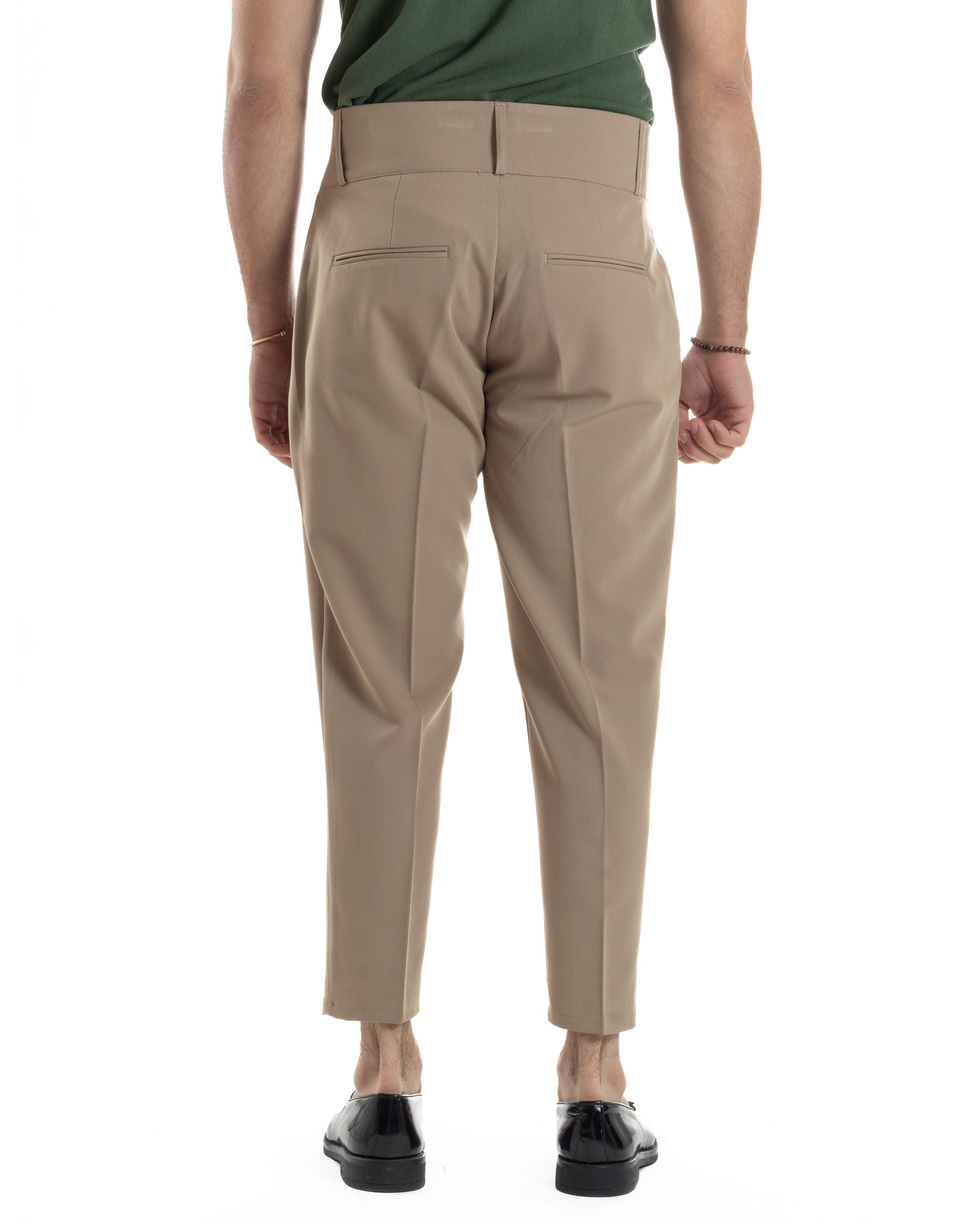 Pantaloni Uomo Vita Alta Con Pinces Classico Bustino Abbottonatura Allungata Casual Viscosa Estivo Beige GIOSAL-P6276A