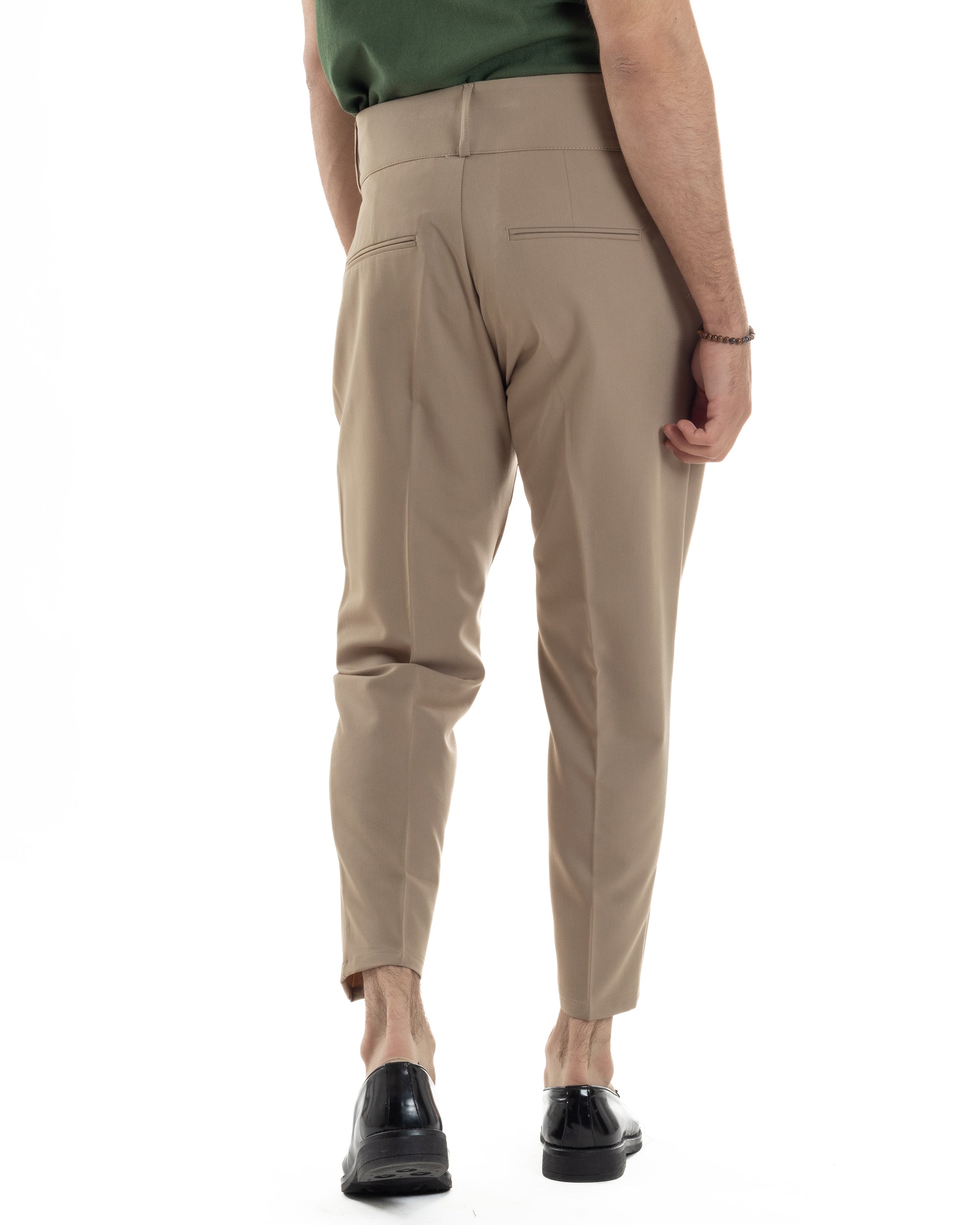 Pantaloni Uomo Vita Alta Con Pinces Classico Bustino Abbottonatura Allungata Casual Viscosa Estivo Beige GIOSAL-P6276A