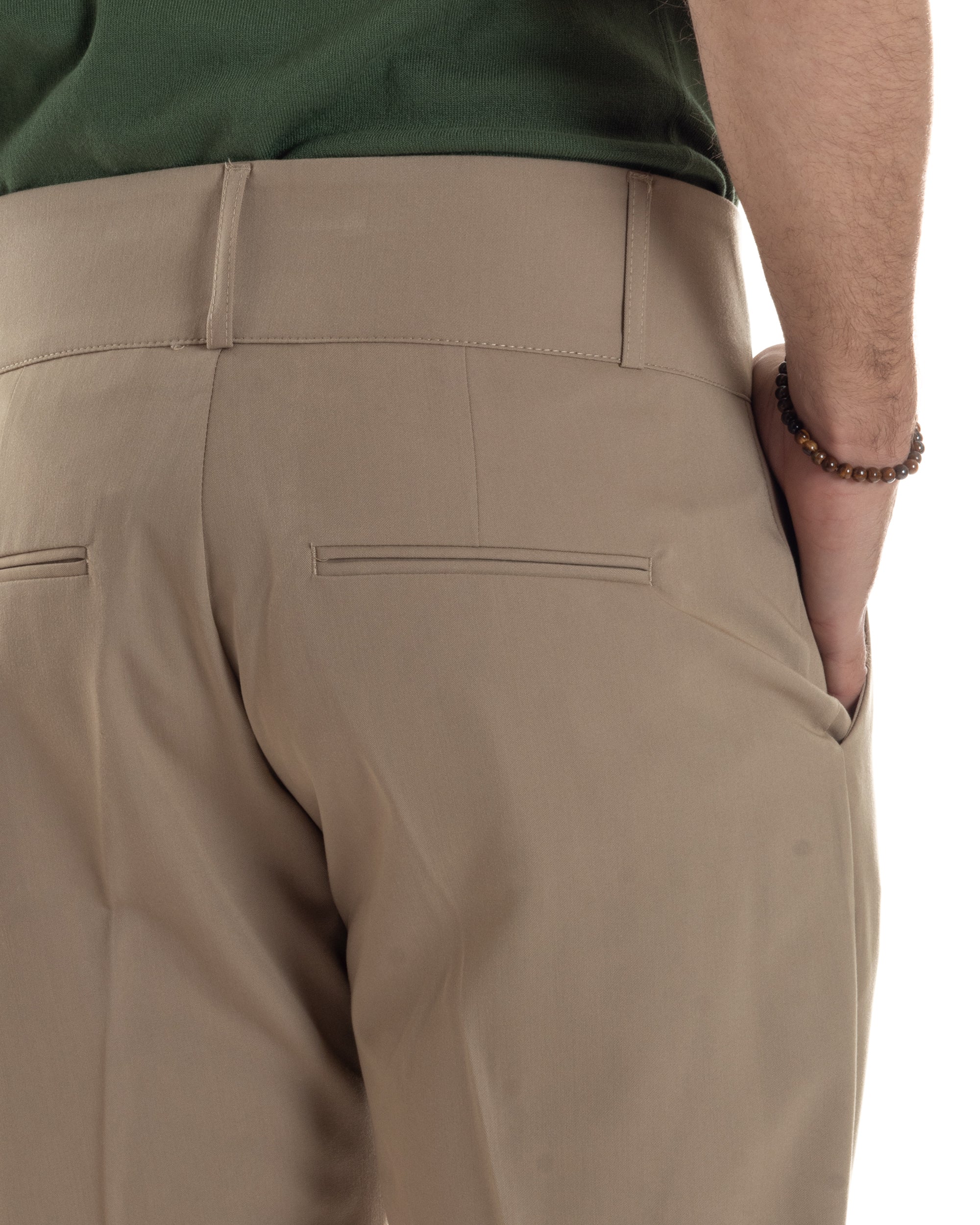 Pantaloni Uomo Vita Alta Con Pinces Classico Bustino Abbottonatura Allungata Casual Viscosa Estivo Beige GIOSAL-P6276A