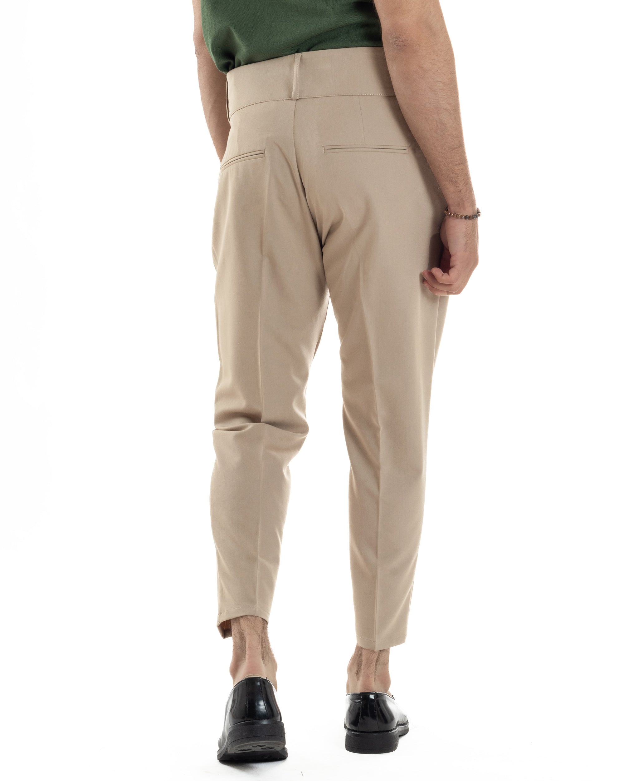 Pantaloni Uomo Vita Alta Con Pinces Classico Bustino Abbottonatura Allungata Casual Viscosa Estivo Beige GIOSAL-P6276A