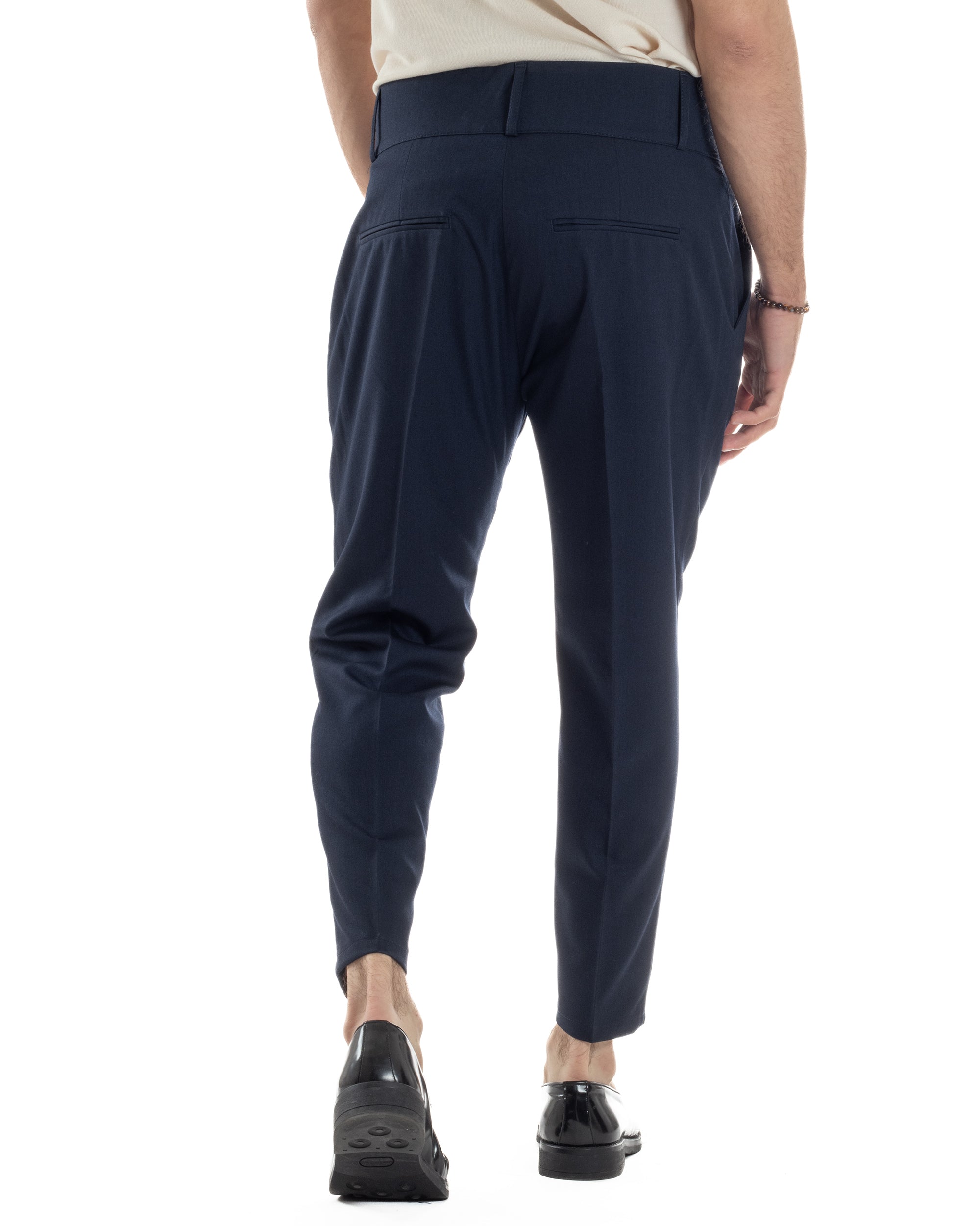 Pantaloni Uomo Vita Alta Con Pinces Classico Bustino Abbottonatura Allungata Casual Viscosa Estivo Blu GIOSAL-P6278A