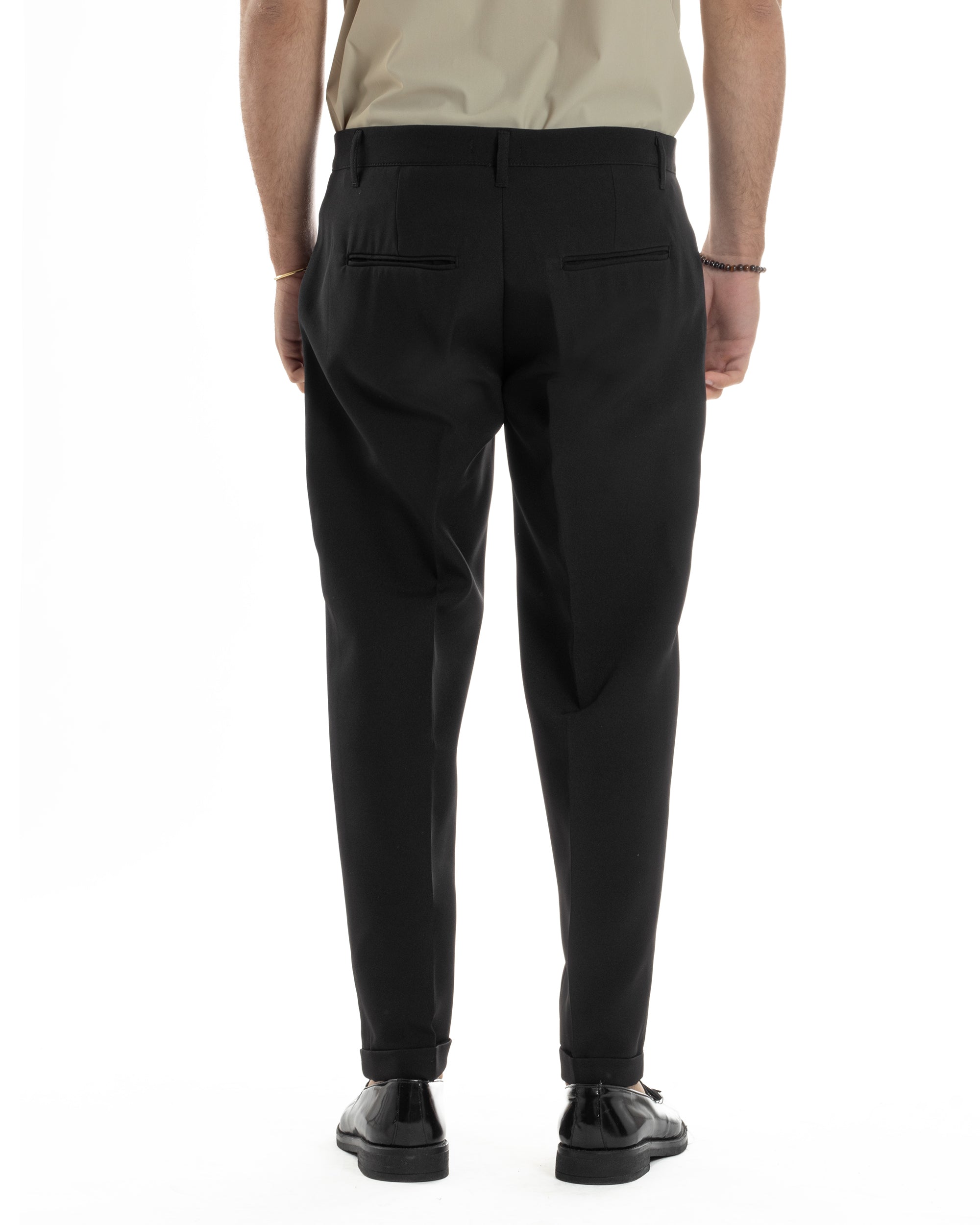Pantaloni Uomo Classico Con Pinces Sartoriale Elegante Casual Abbottonatura Allungata Viscosa Estivo Nero GIOSAL-P6279A