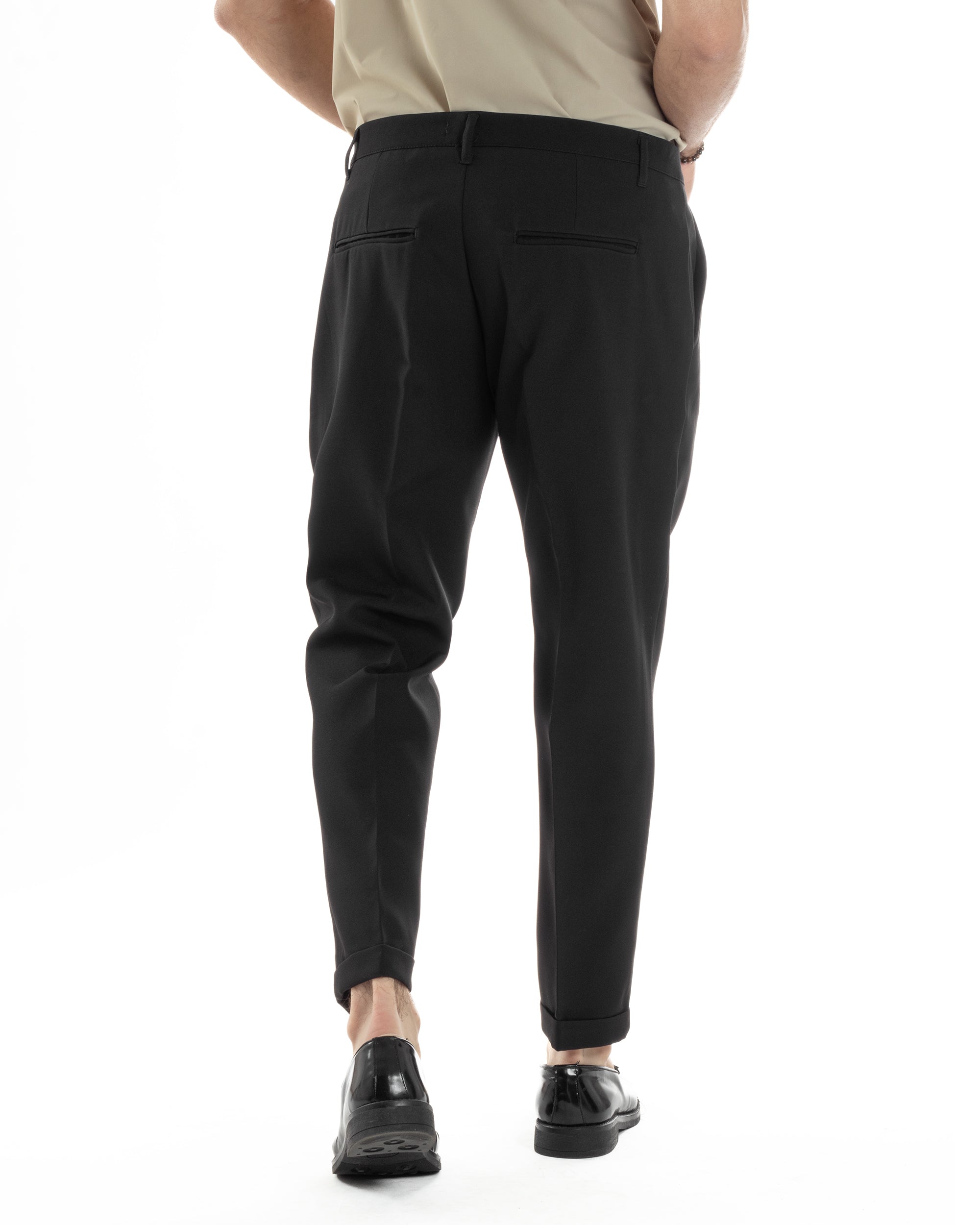 Pantaloni Uomo Classico Con Pinces Sartoriale Elegante Casual Abbottonatura Allungata Viscosa Estivo Nero GIOSAL-P6279A