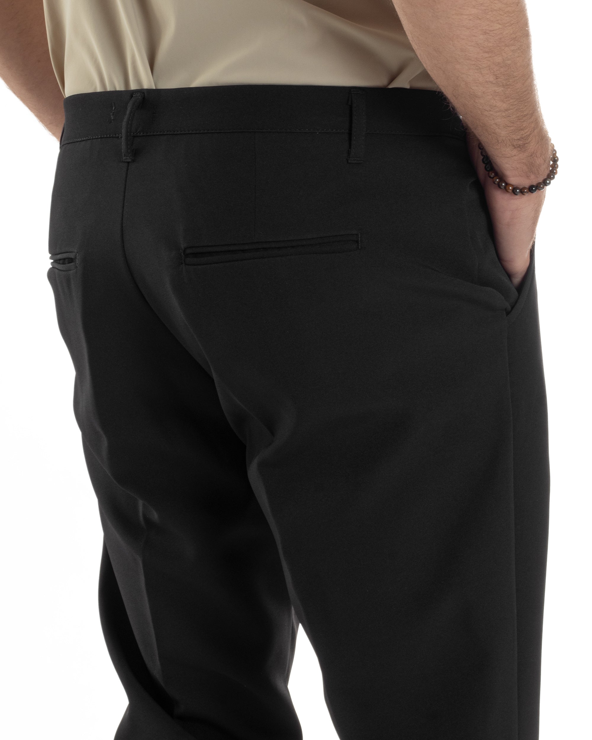 Pantaloni Uomo Classico Con Pinces Sartoriale Elegante Casual Abbottonatura Allungata Viscosa Estivo Nero GIOSAL-P6279A