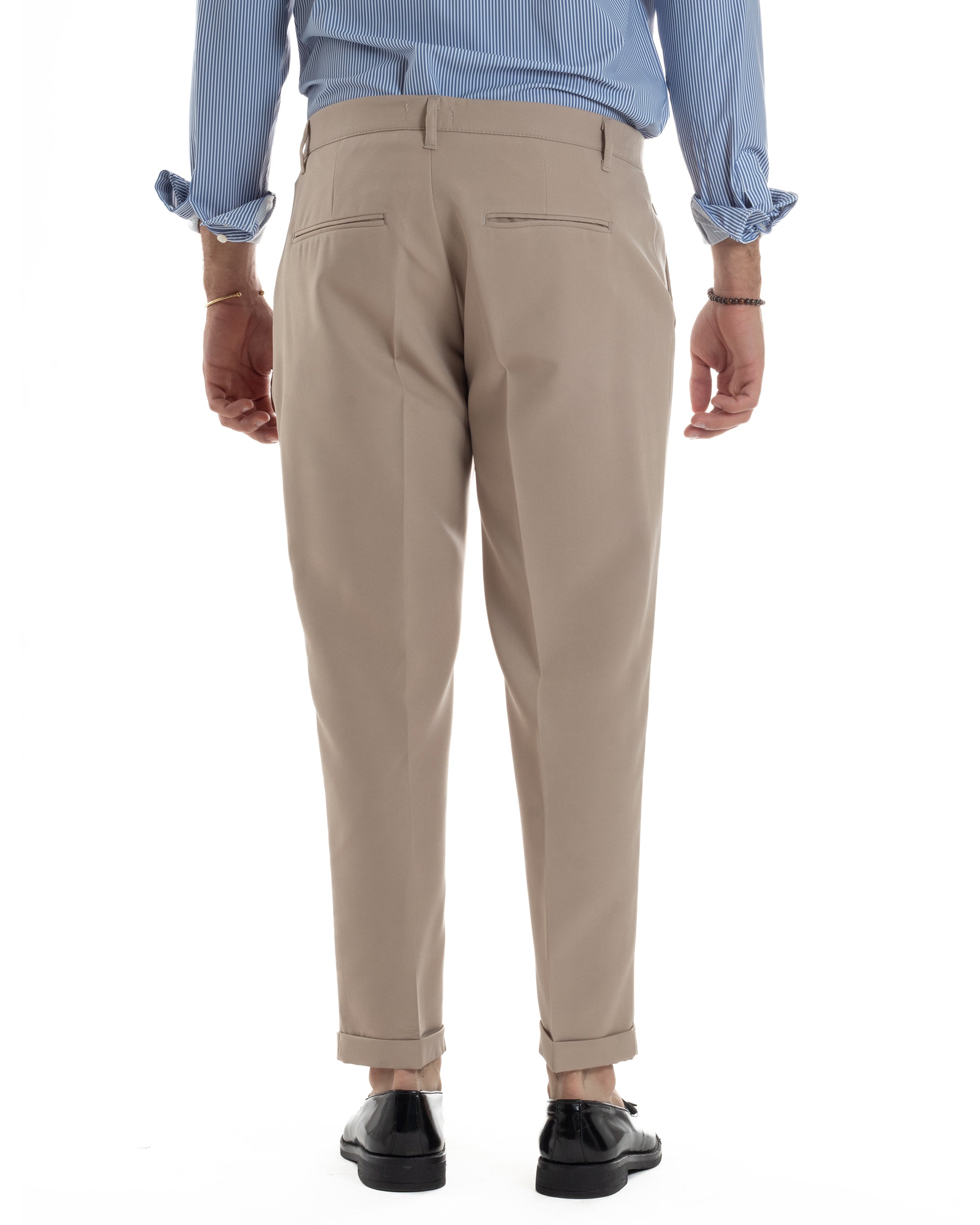 Pantaloni Uomo Classico Con Pinces Sartoriale Elegante Casual Abbottonatura Allungata Viscosa Estivo Beige GIOSAL-P6282A
