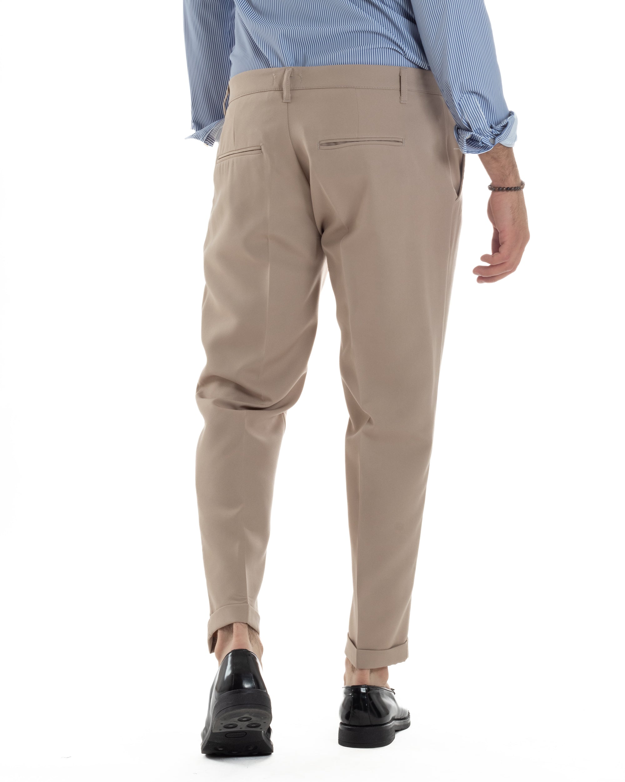 Pantaloni Uomo Classico Con Pinces Sartoriale Elegante Casual Abbottonatura Allungata Viscosa Estivo Beige GIOSAL-P6282A
